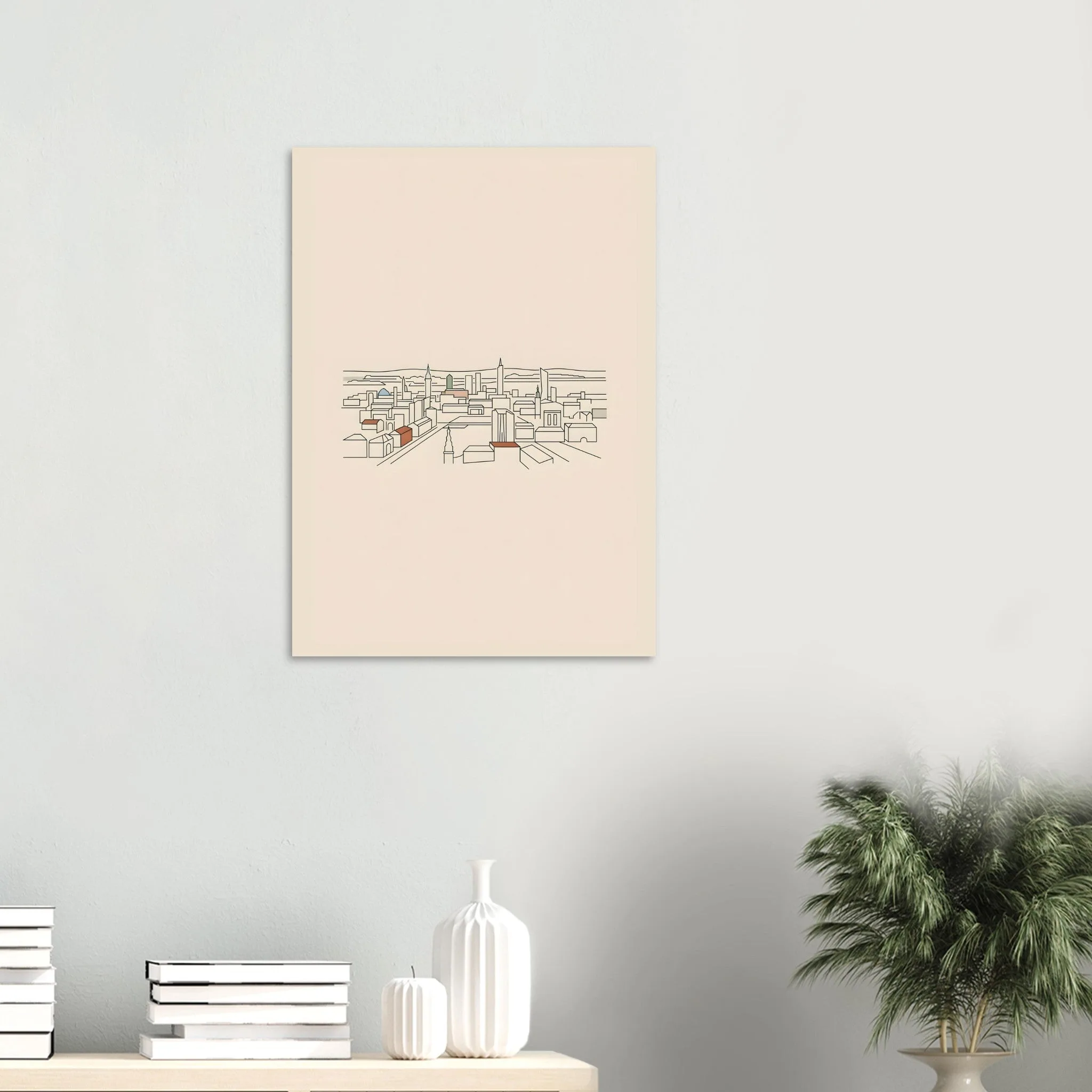 Minimalist line art poster of Malmö — warm minimalist design, from €19