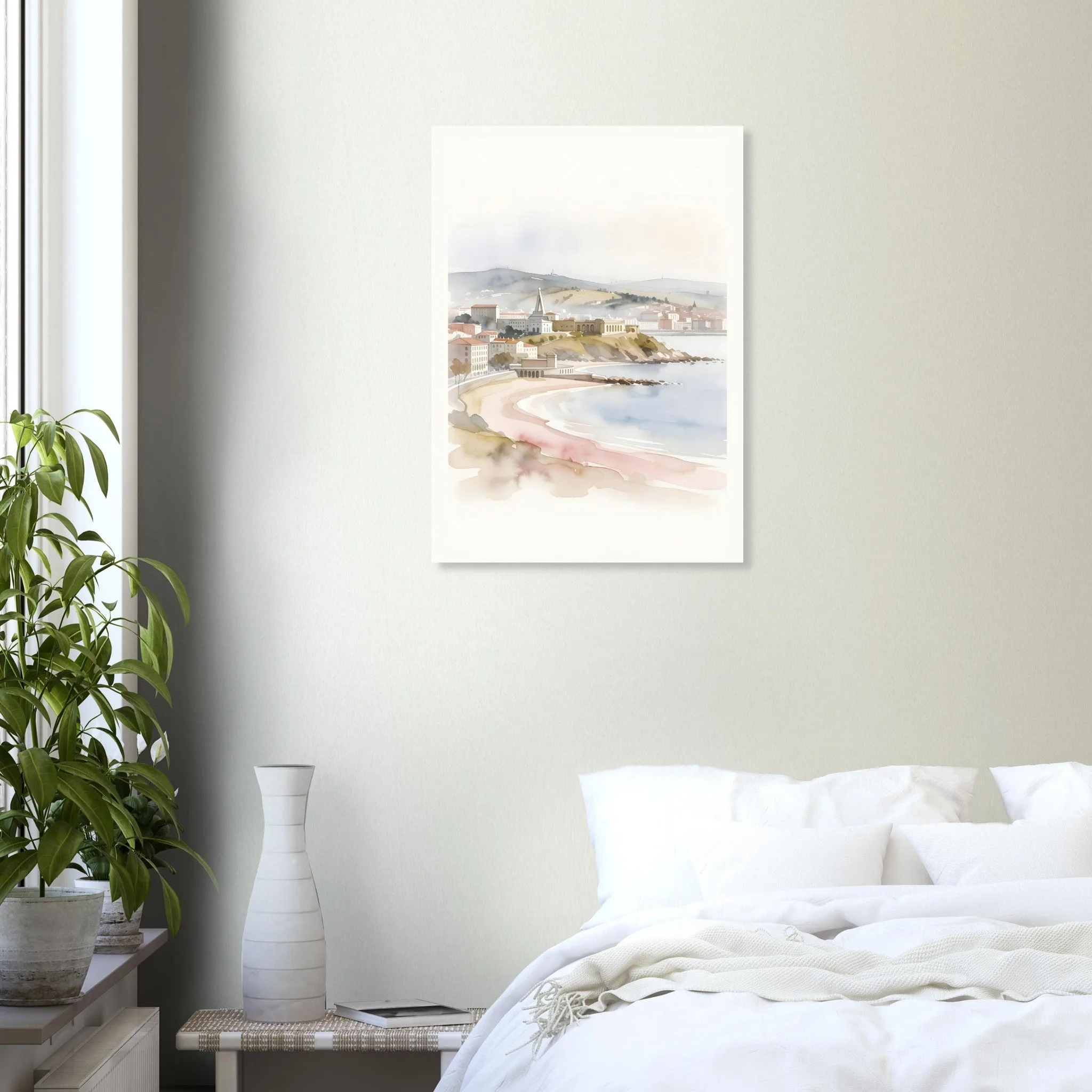 Watercolour landscape-Poster von Gijón — warmes minimalistisches Motiv, ab 19 €