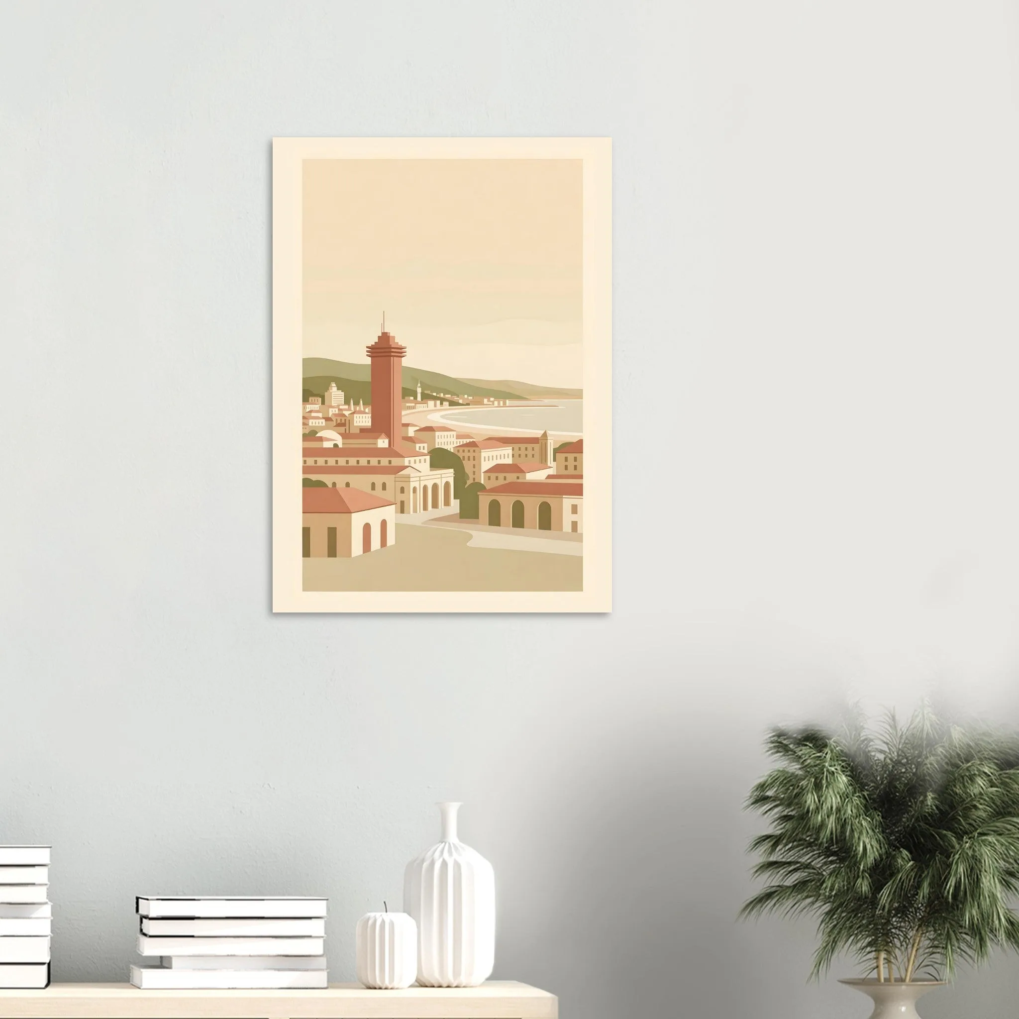 Flat vector illustration-Poster von Gijón — warmes minimalistisches Motiv, ab 19 €