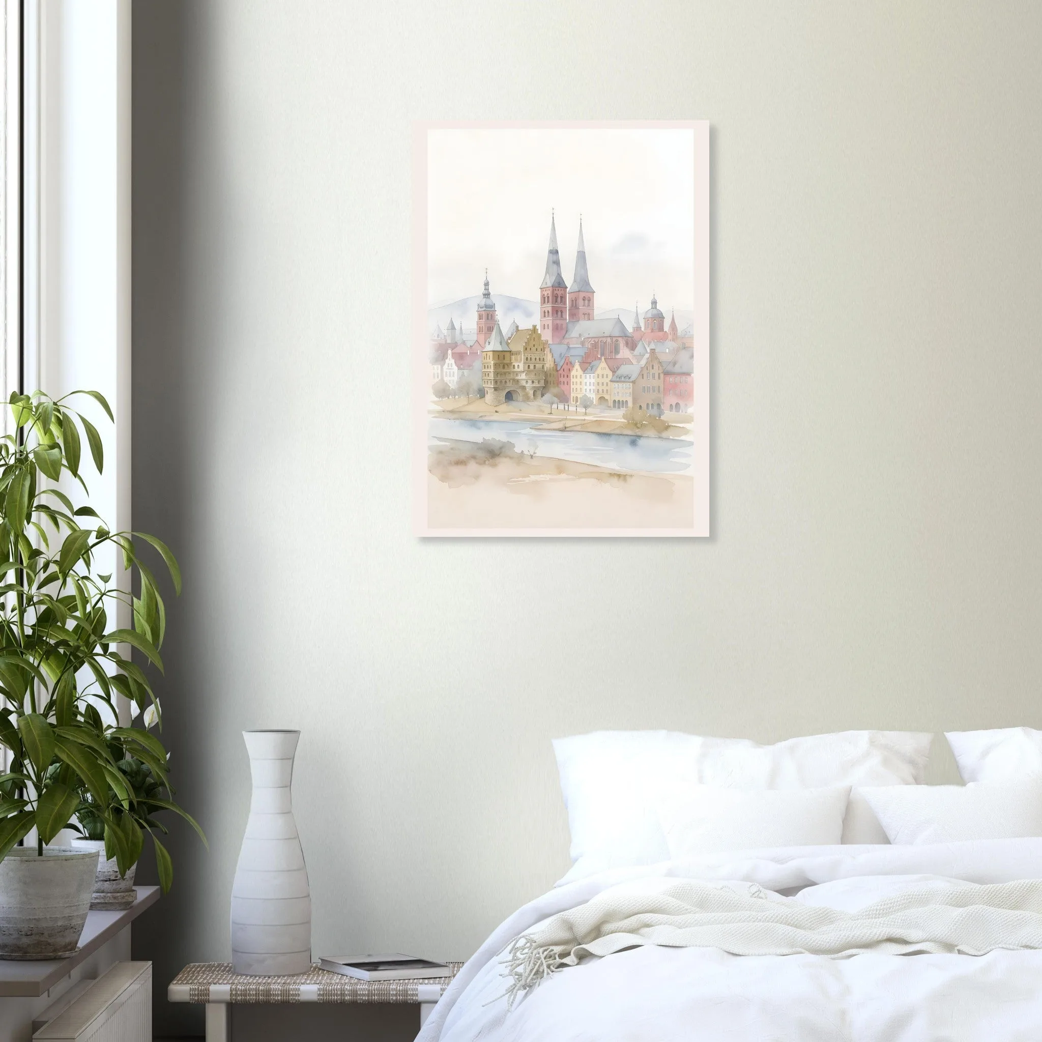 Watercolour landscape-Poster von Lübeck — warmes minimalistisches Motiv, ab 19 €