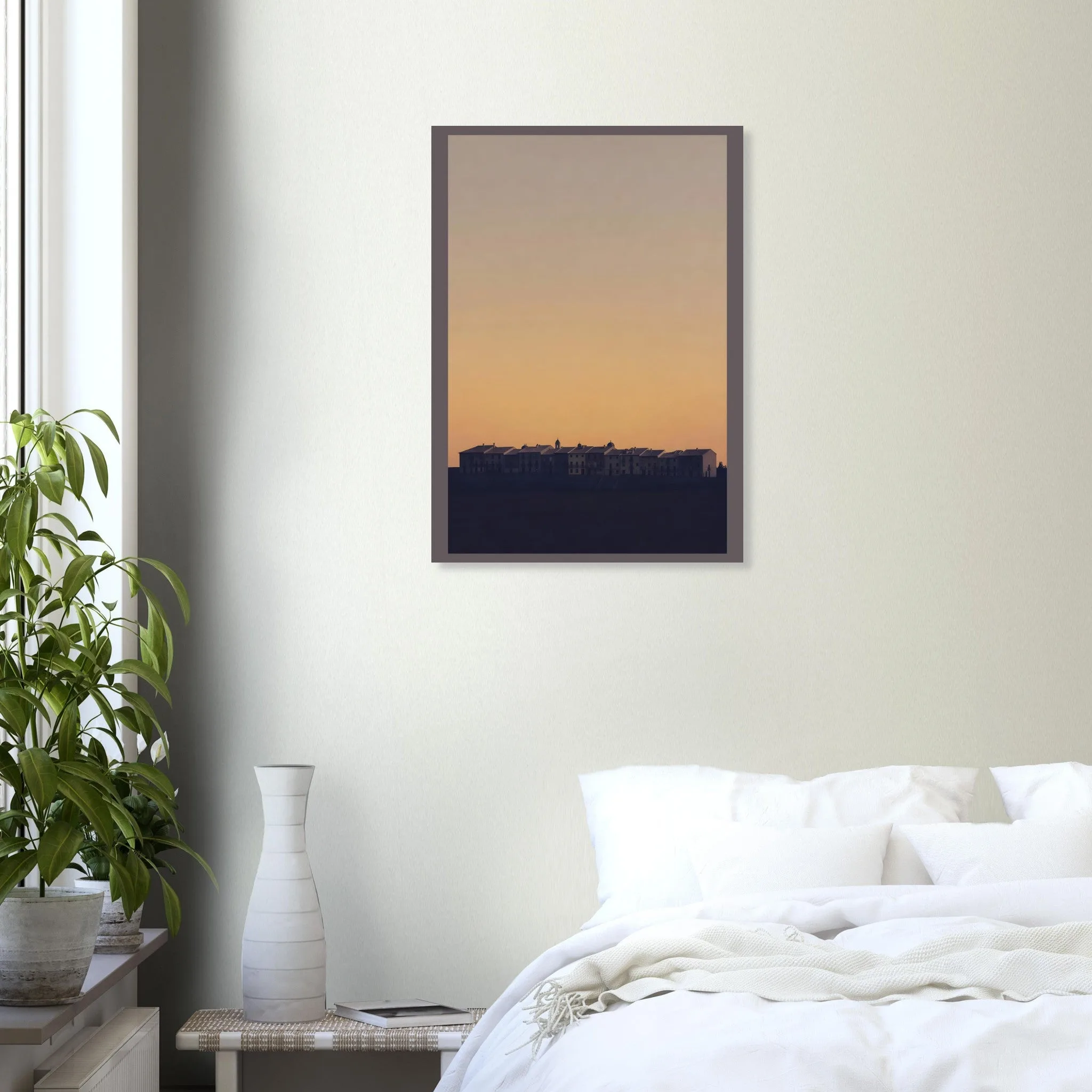 Silhouette skyline poster of Móstoles — warm minimalist design, from €19