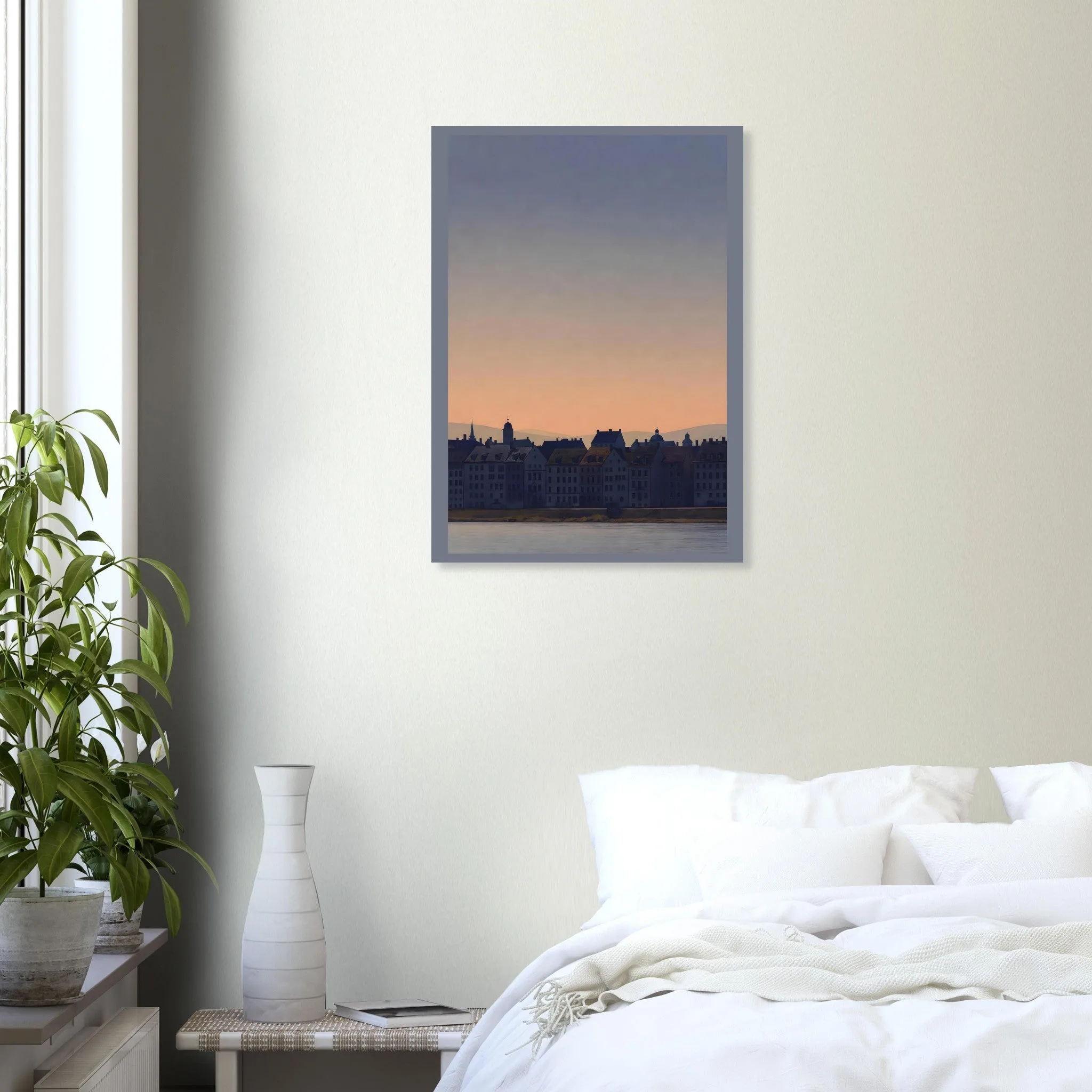 Silhouette skyline poster of Linz — warm minimalist design, from €19