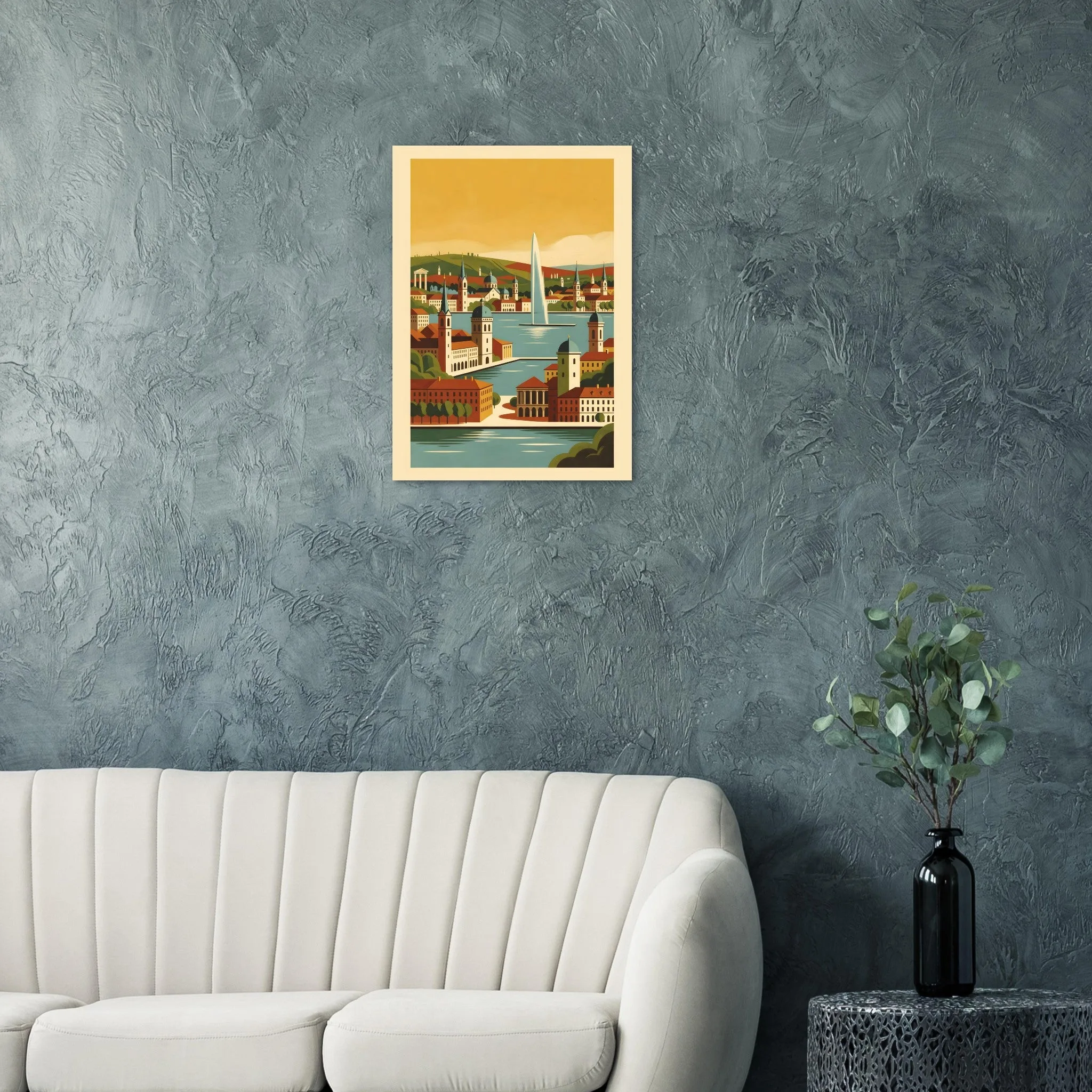 Mid-century modern poster of Genf — warm minimalist design, from €19