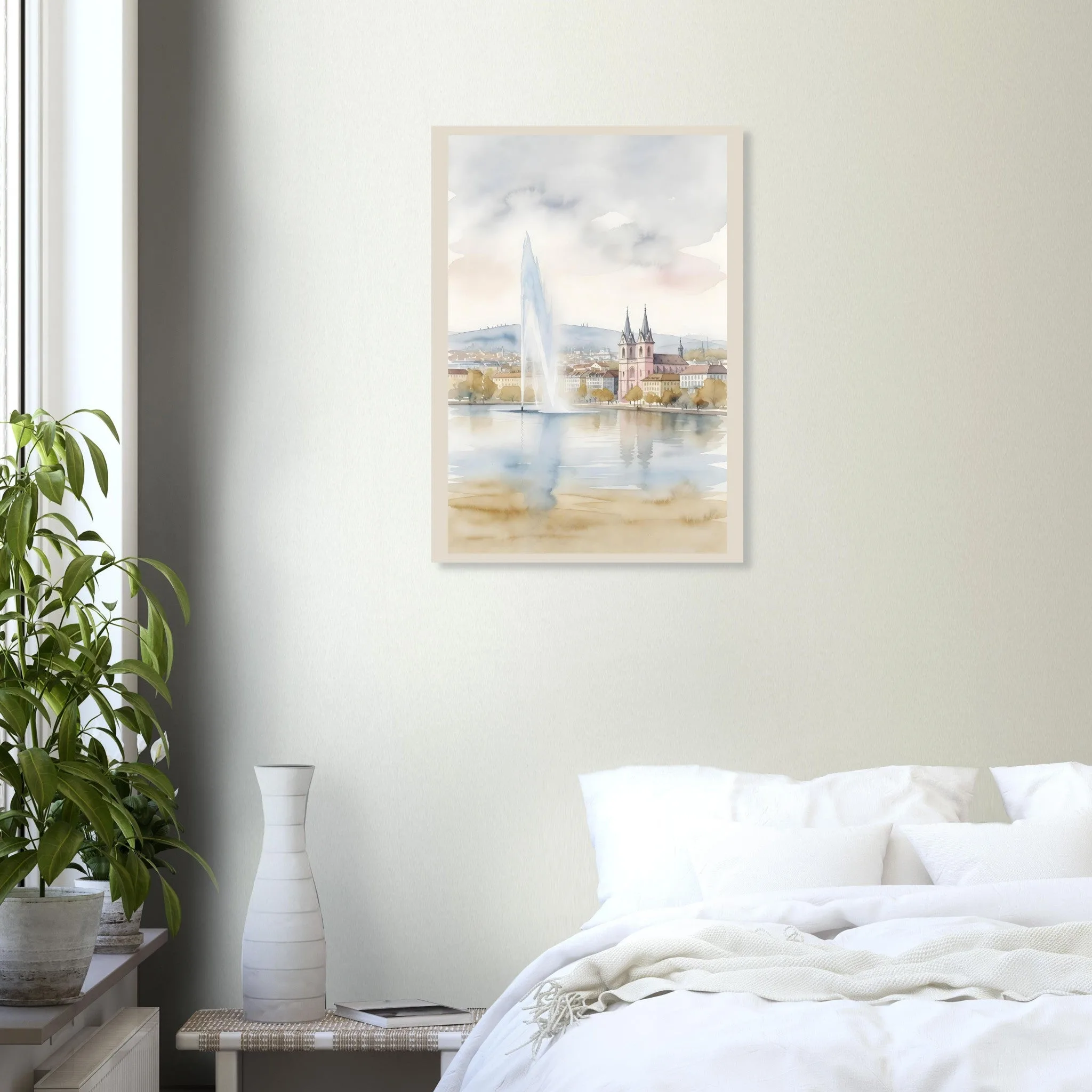 Watercolour landscape poster of Genf — warm minimalist design, from €19