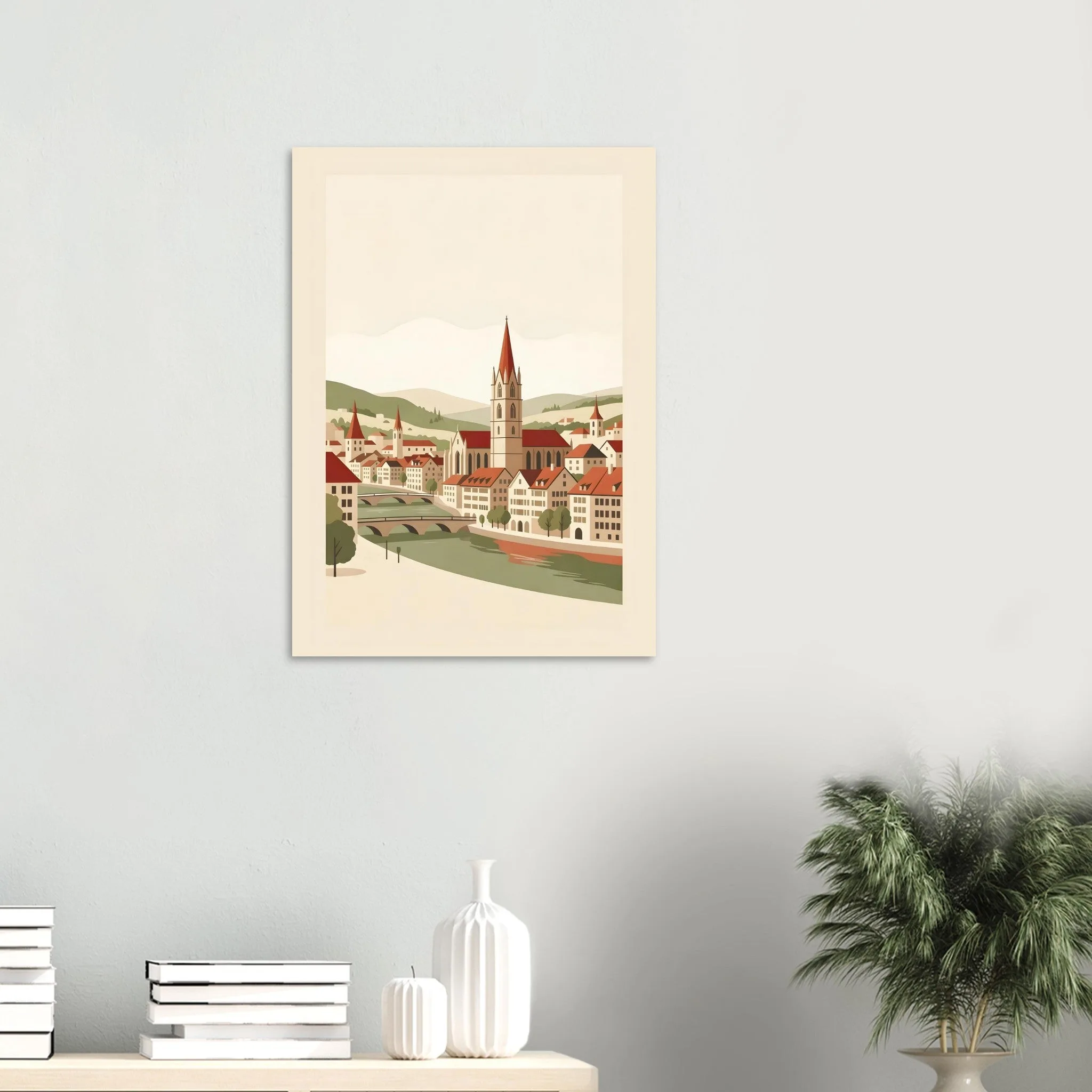 Flat vector illustration poster of Bern — warm minimalist design, from €19