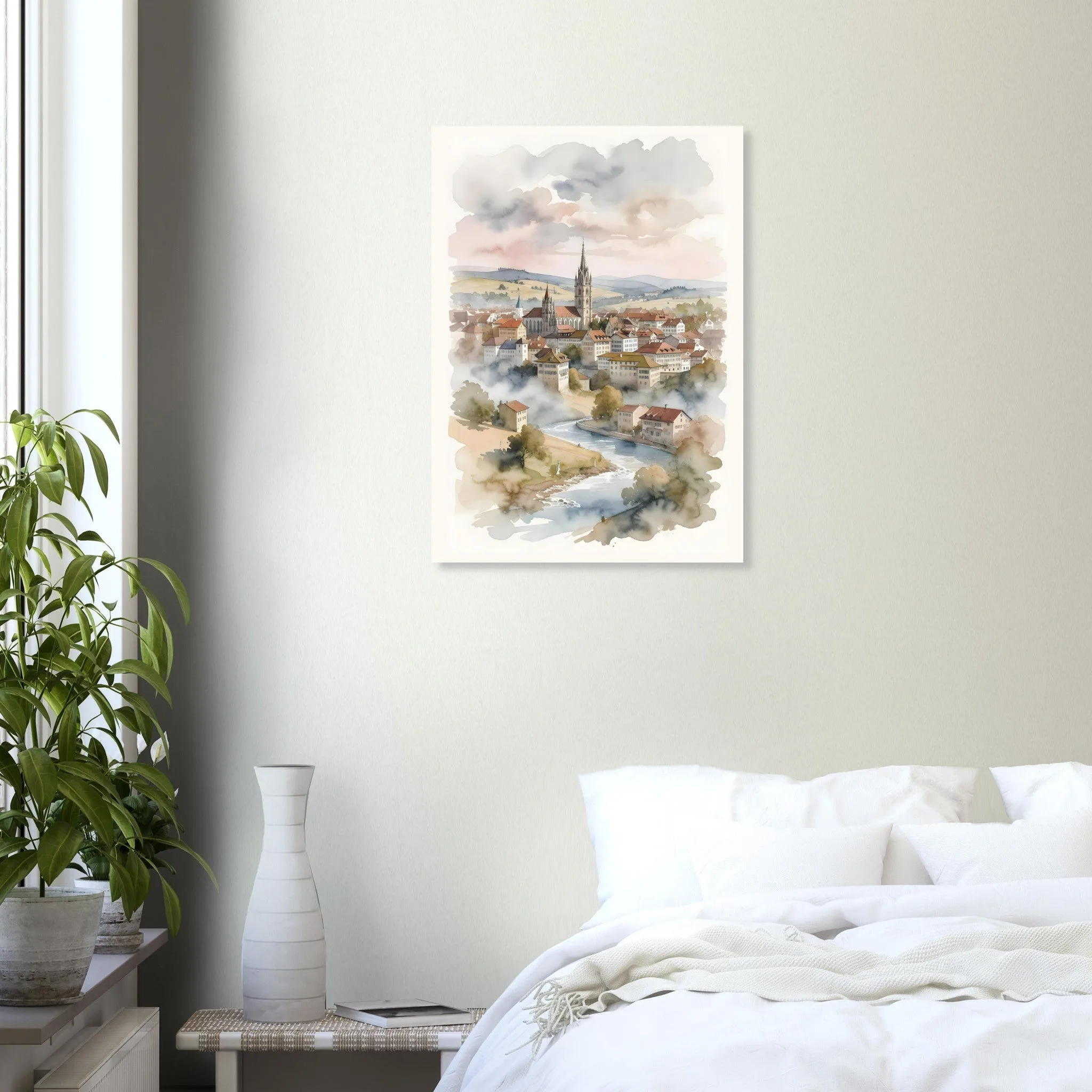 Watercolour landscape poster of Bern — warm minimalist design, from €19