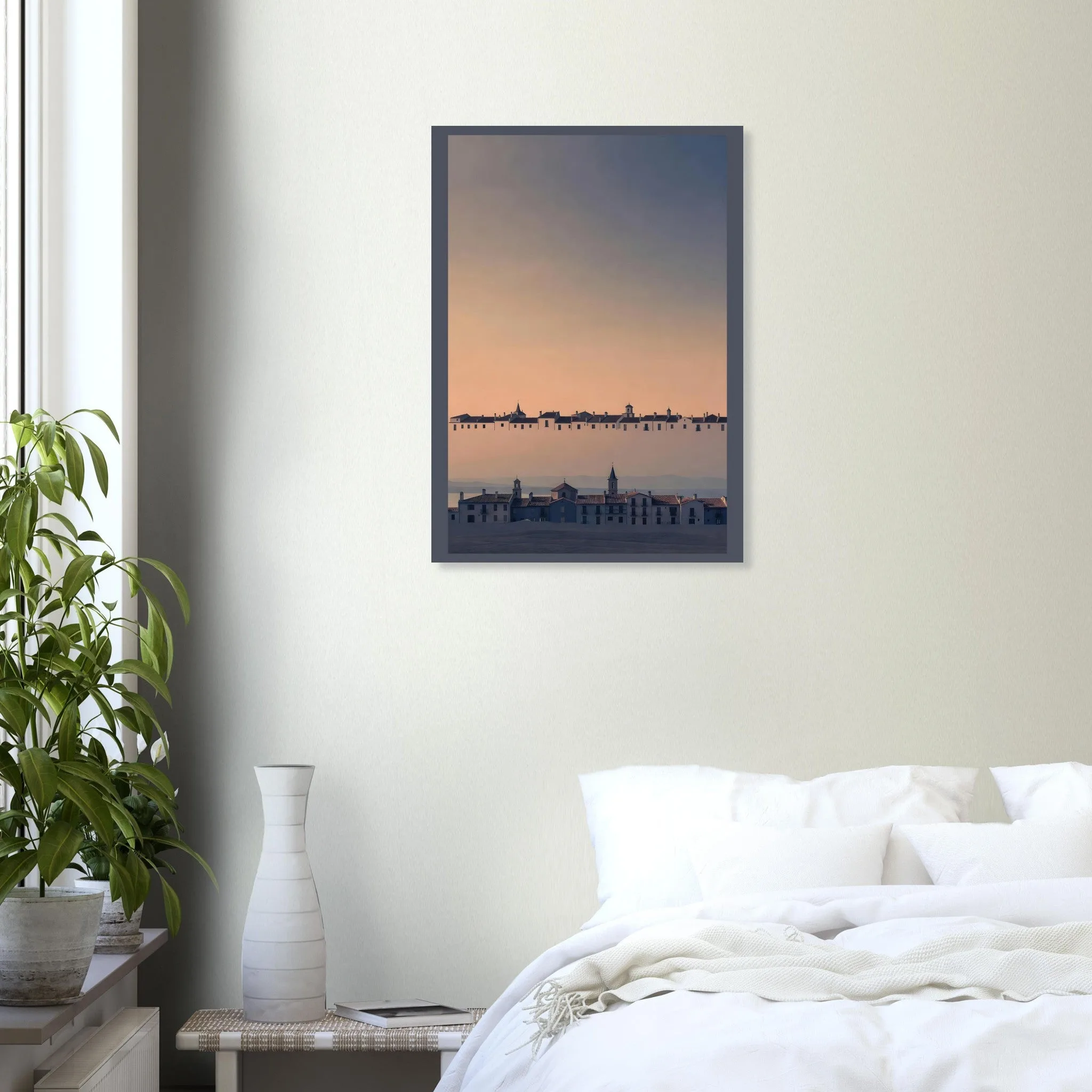 Silhouette skyline poster of Badalona — warm minimalist design, from €19