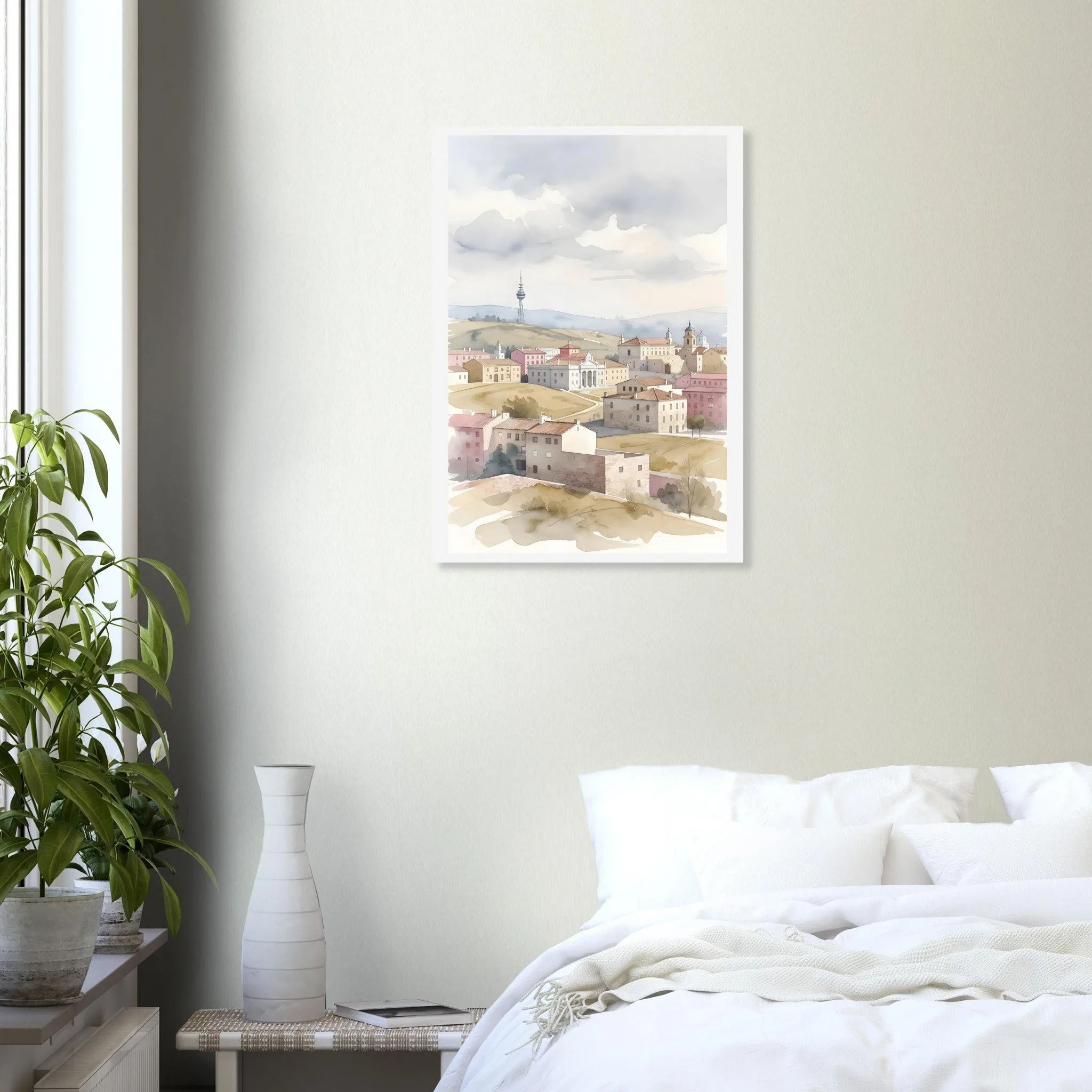 Watercolour landscape poster of Leganés — warm minimalist design, from €19