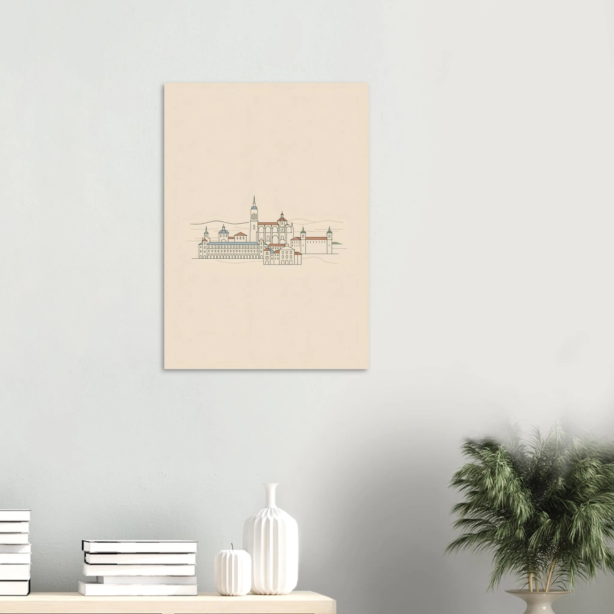 Minimalist line art poster of Alcalá de Henares — warm minimalist design, from €19