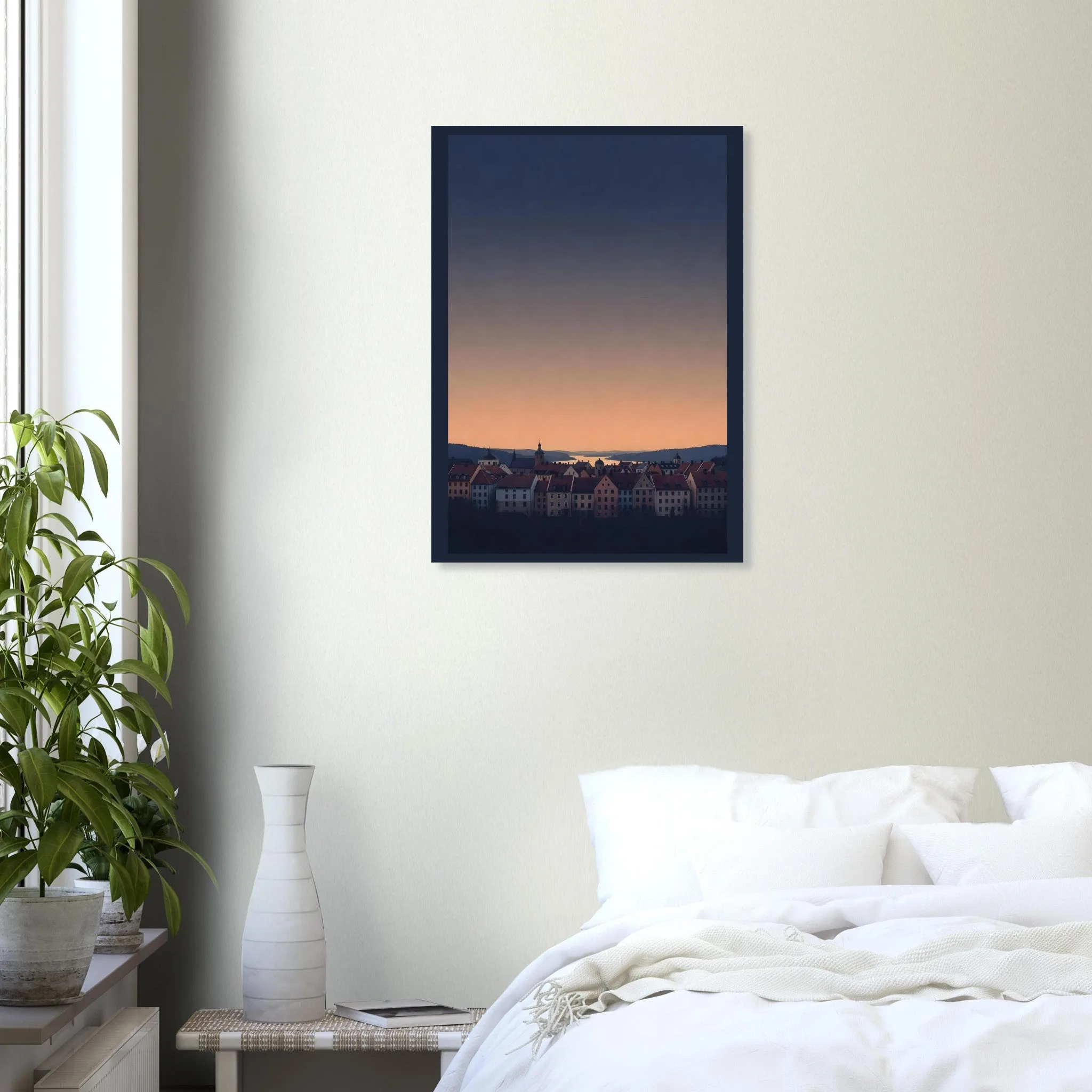 Silhouette skyline poster of Uppsala — warm minimalist design, from €19