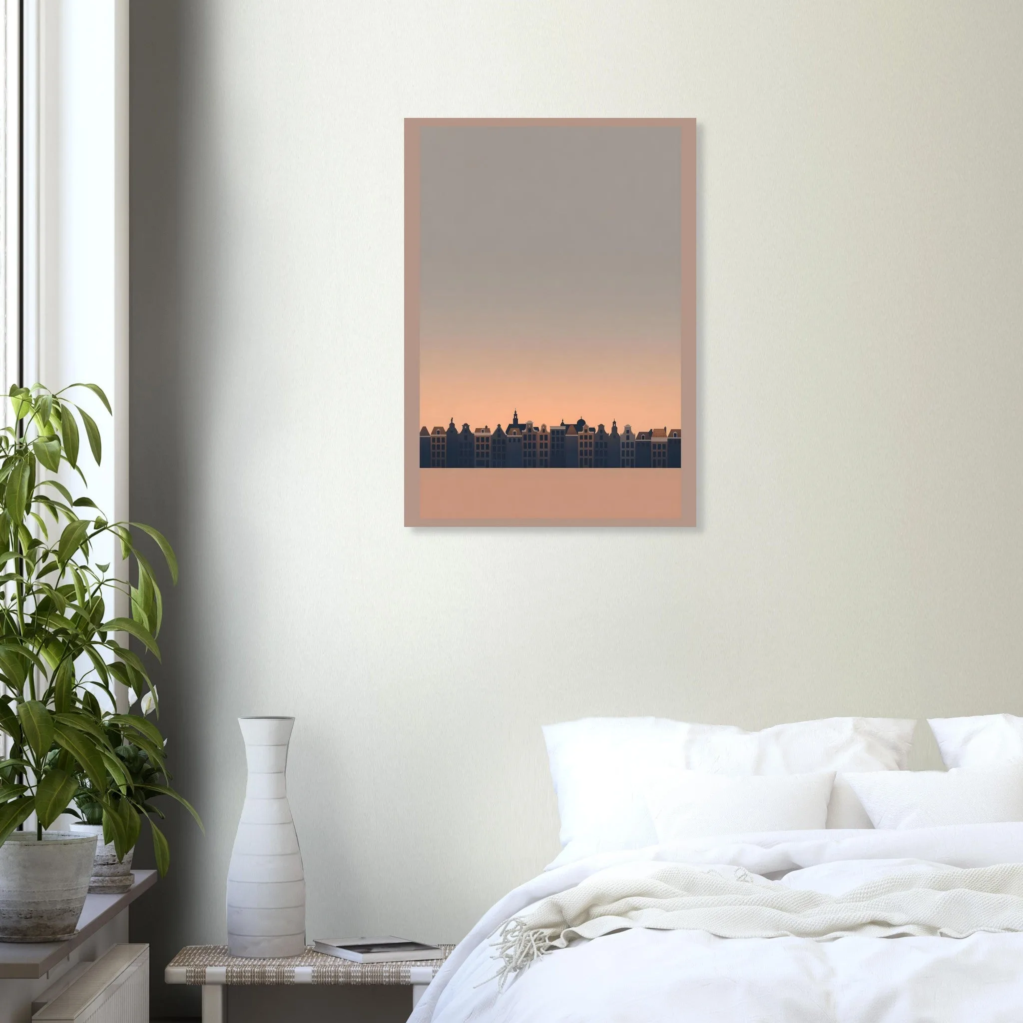Silhouette skyline poster of Haarlem — warm minimalist design, from €19