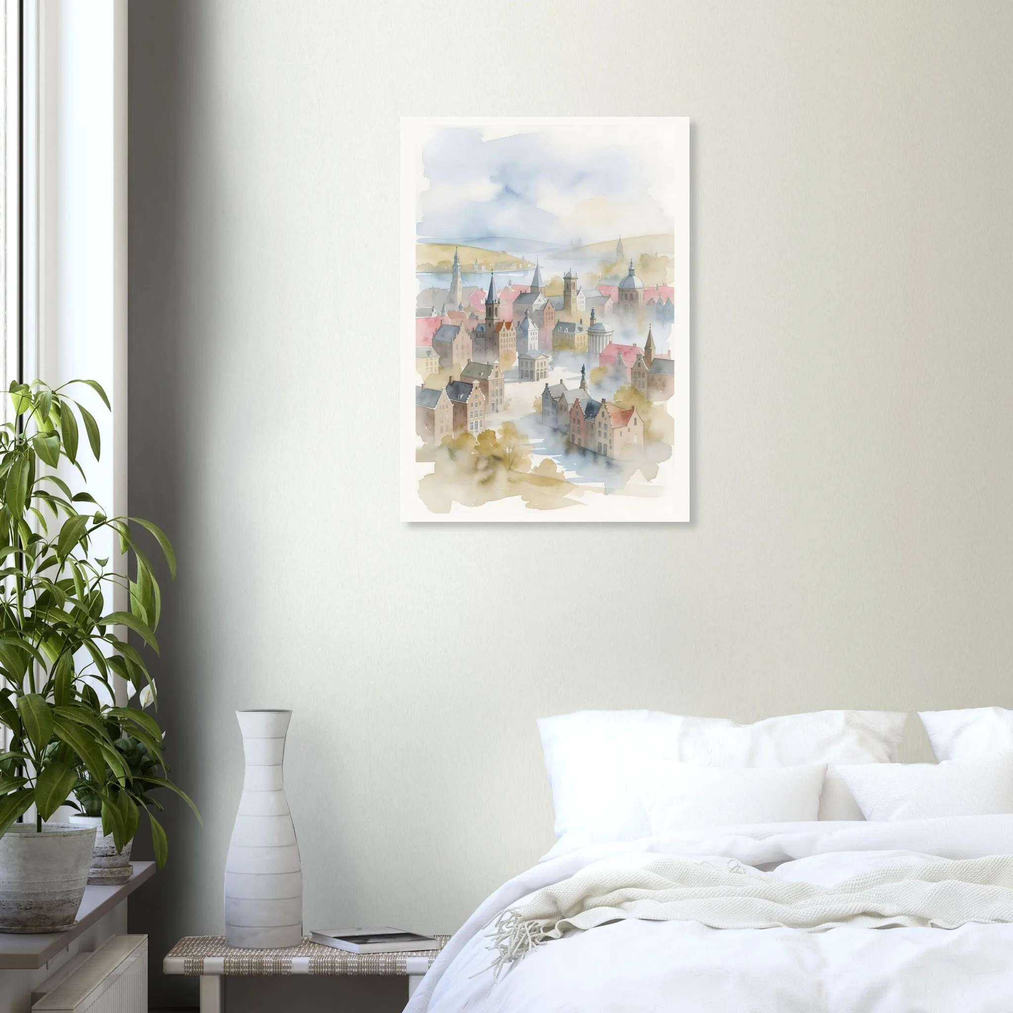 Watercolour landscape poster of Haarlem — warm minimalist design, from €19