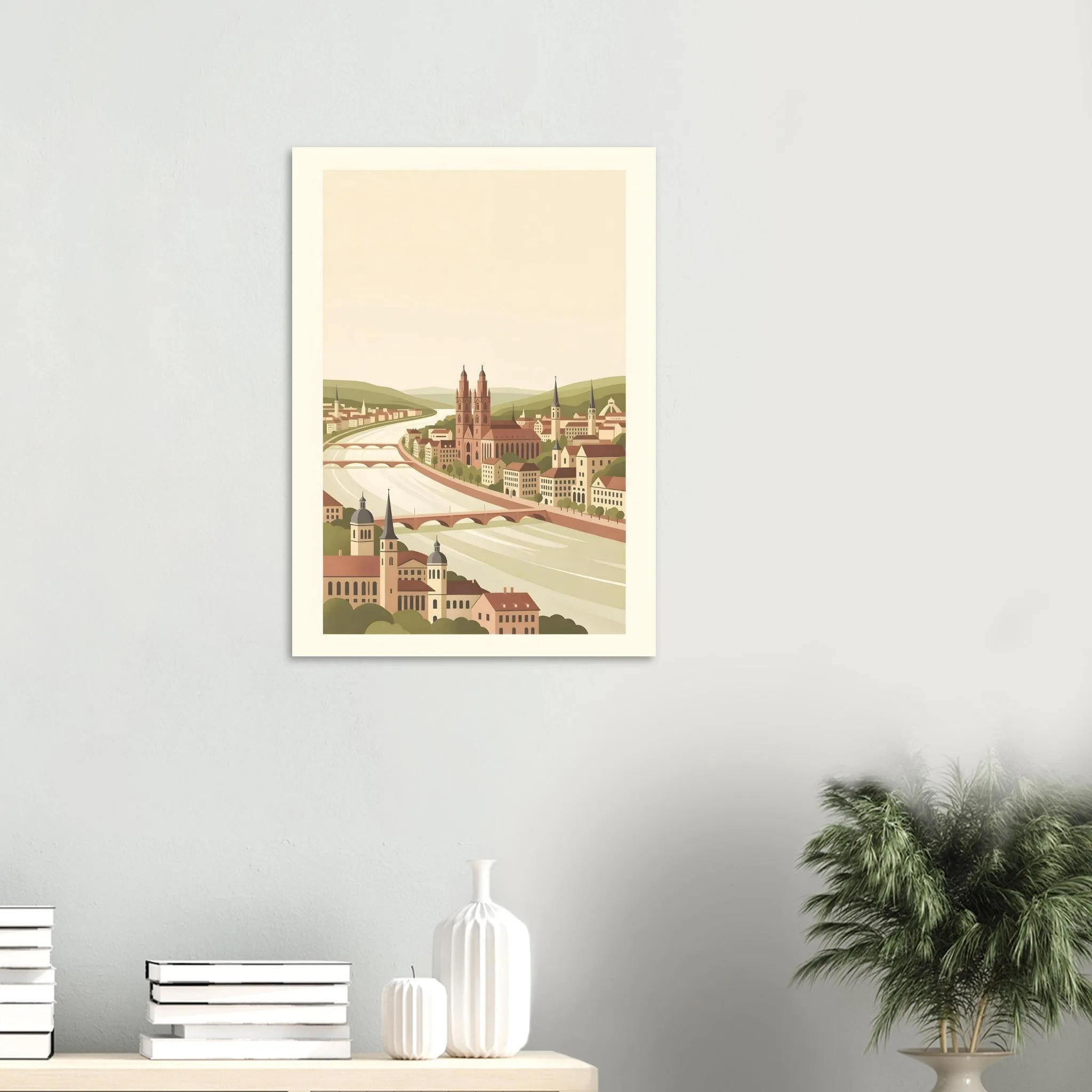 Flat vector illustration poster of Basel — warm minimalist design, from €19
