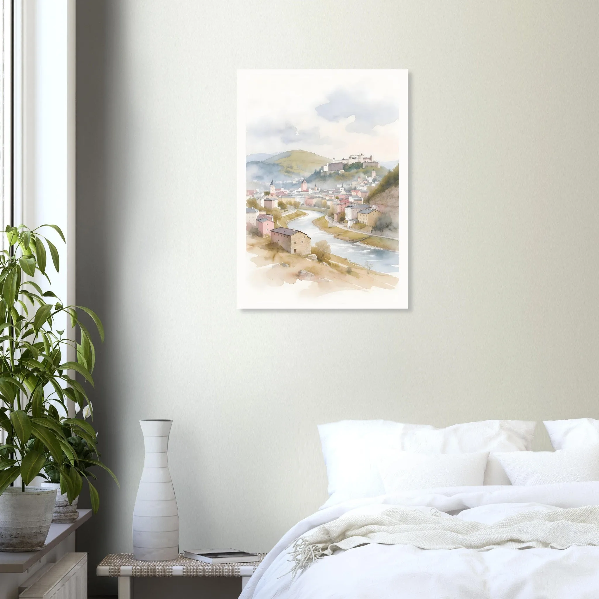 Watercolour landscape-Poster von Salzburg — warmes minimalistisches Motiv, ab 19 €