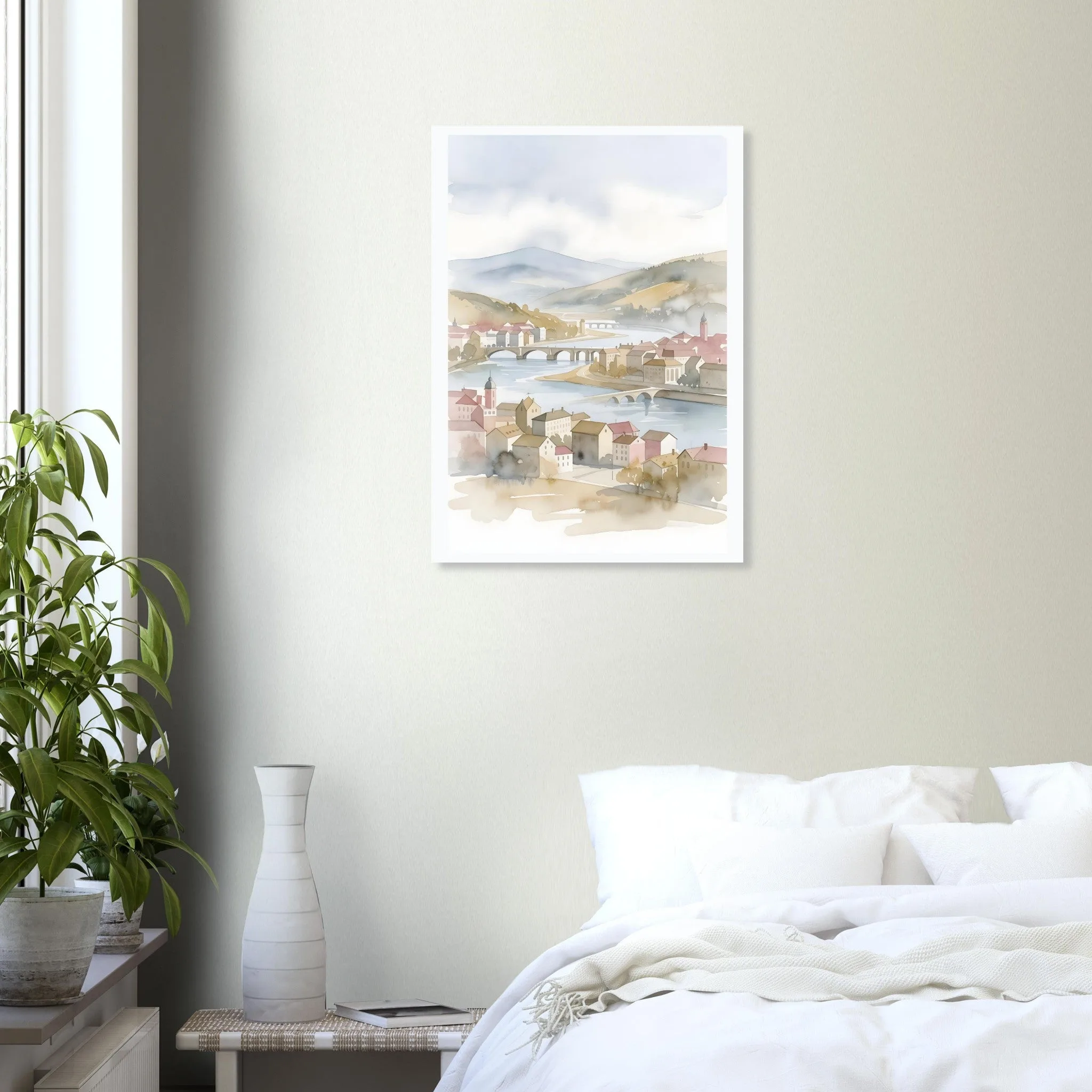 Watercolour landscape poster of Kanton Basel-Stadt — warm minimalist design, from €19