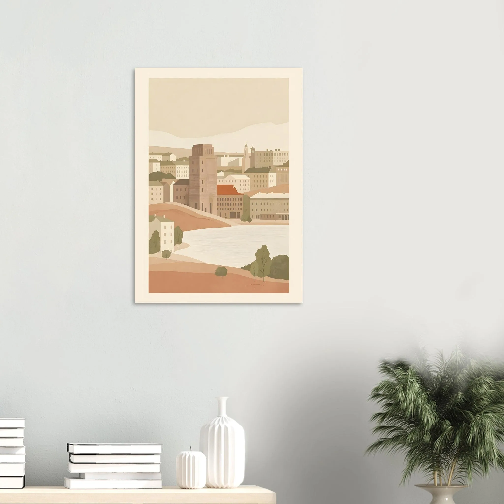 Flat vector illustration poster of Västerås — warm minimalist design, from €19