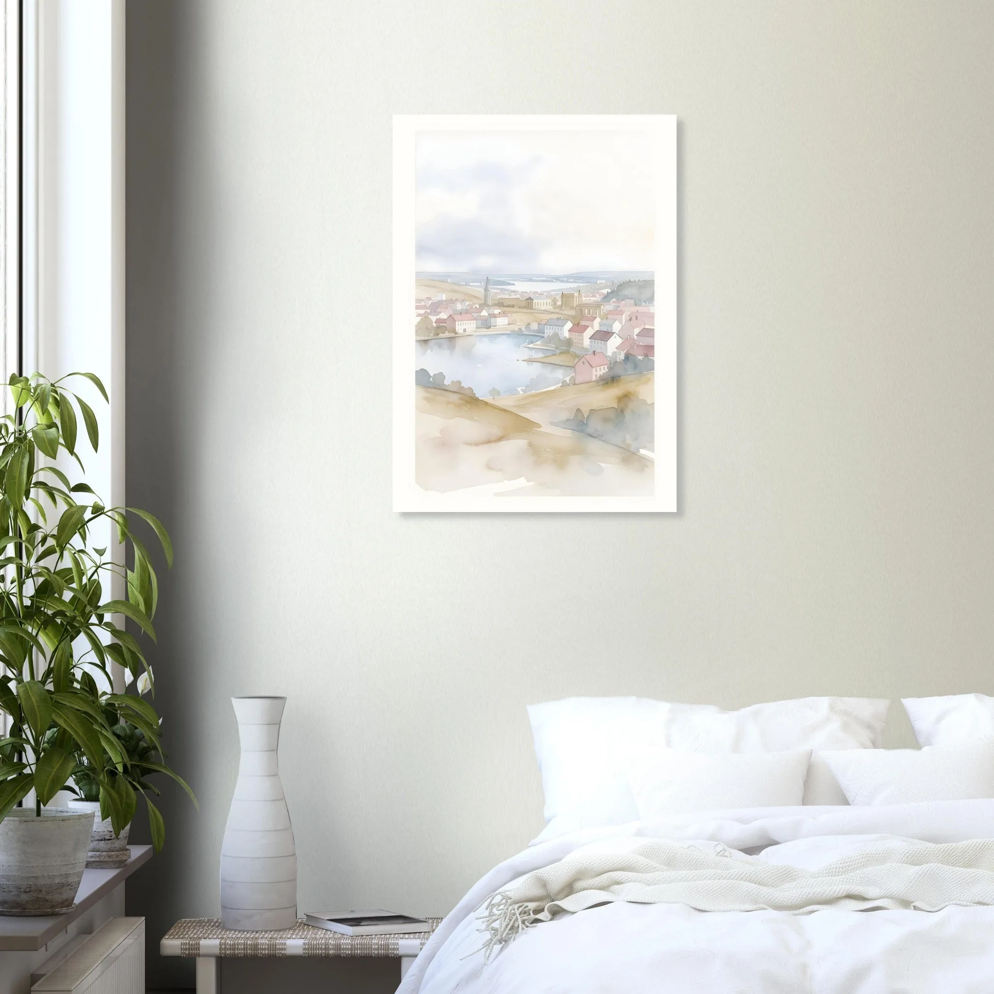 Watercolour landscape poster of Örebro — warm minimalist design, from €19