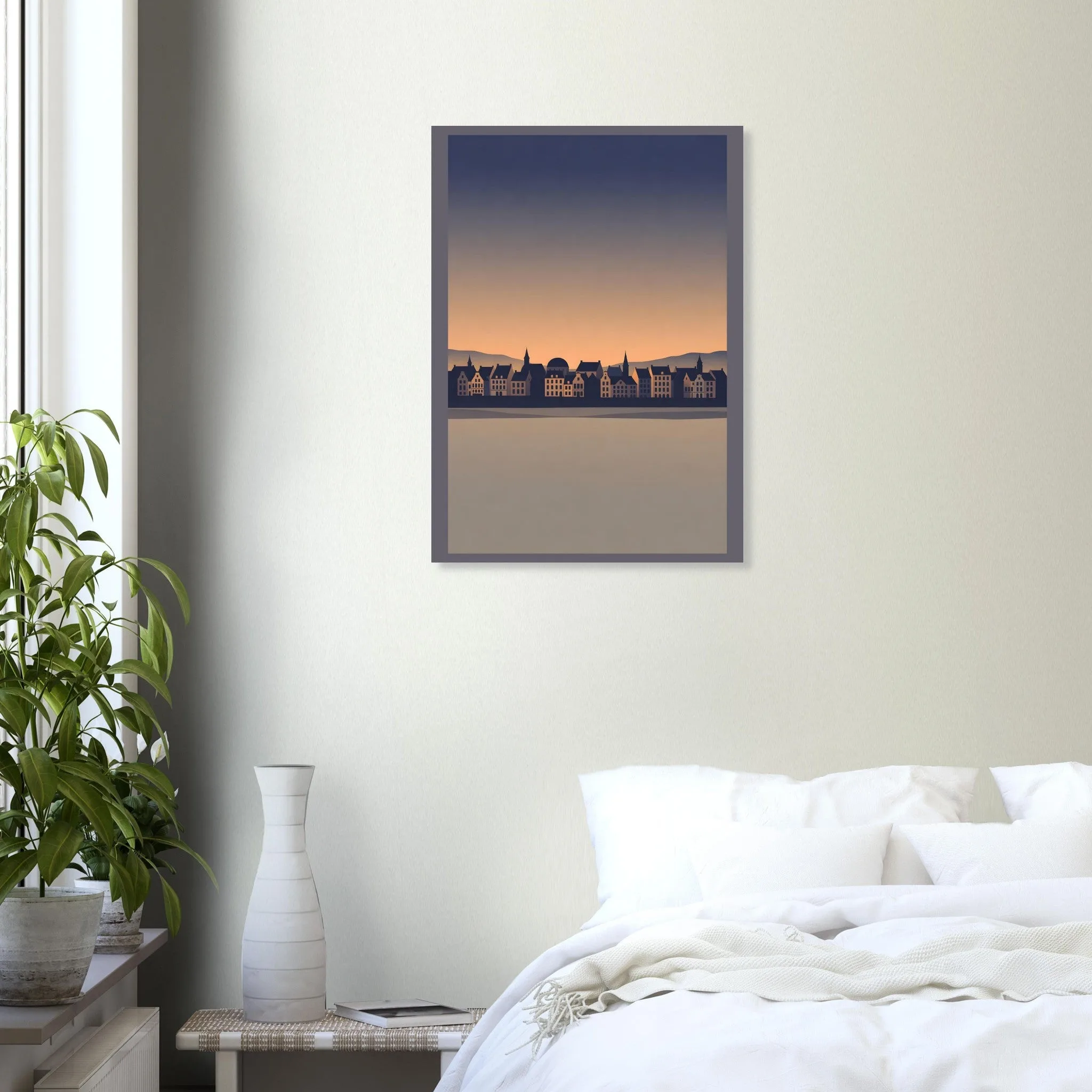 Silhouette skyline poster of Maastricht — warm minimalist design, from €19