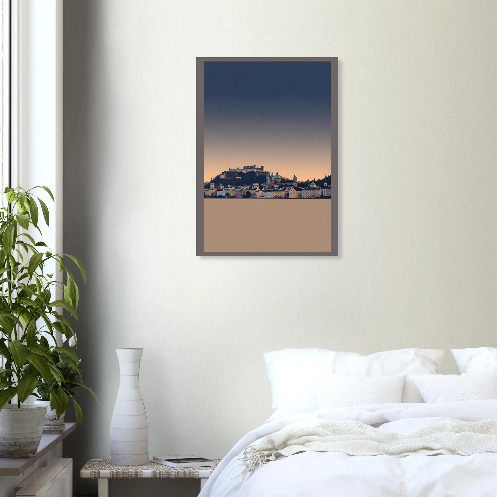 Silhouette skyline-Poster von Salzburg — warmes minimalistisches Motiv, ab 19 €