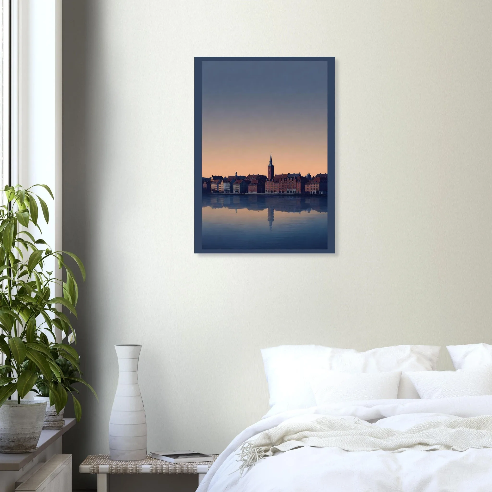 Silhouette skyline poster of Helsingborg — warm minimalist design, from €19