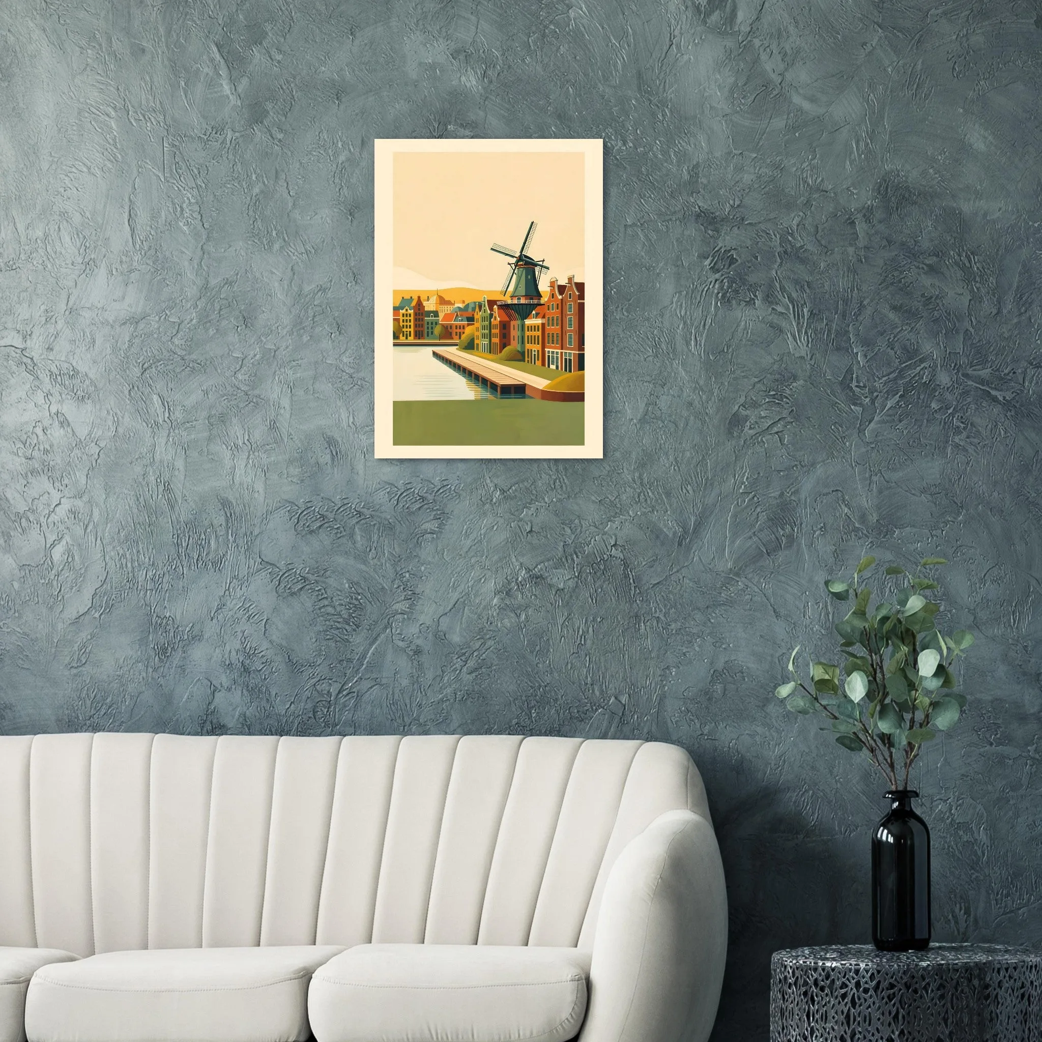 Mid-century modern poster of Leiden — warm minimalist design, from €19