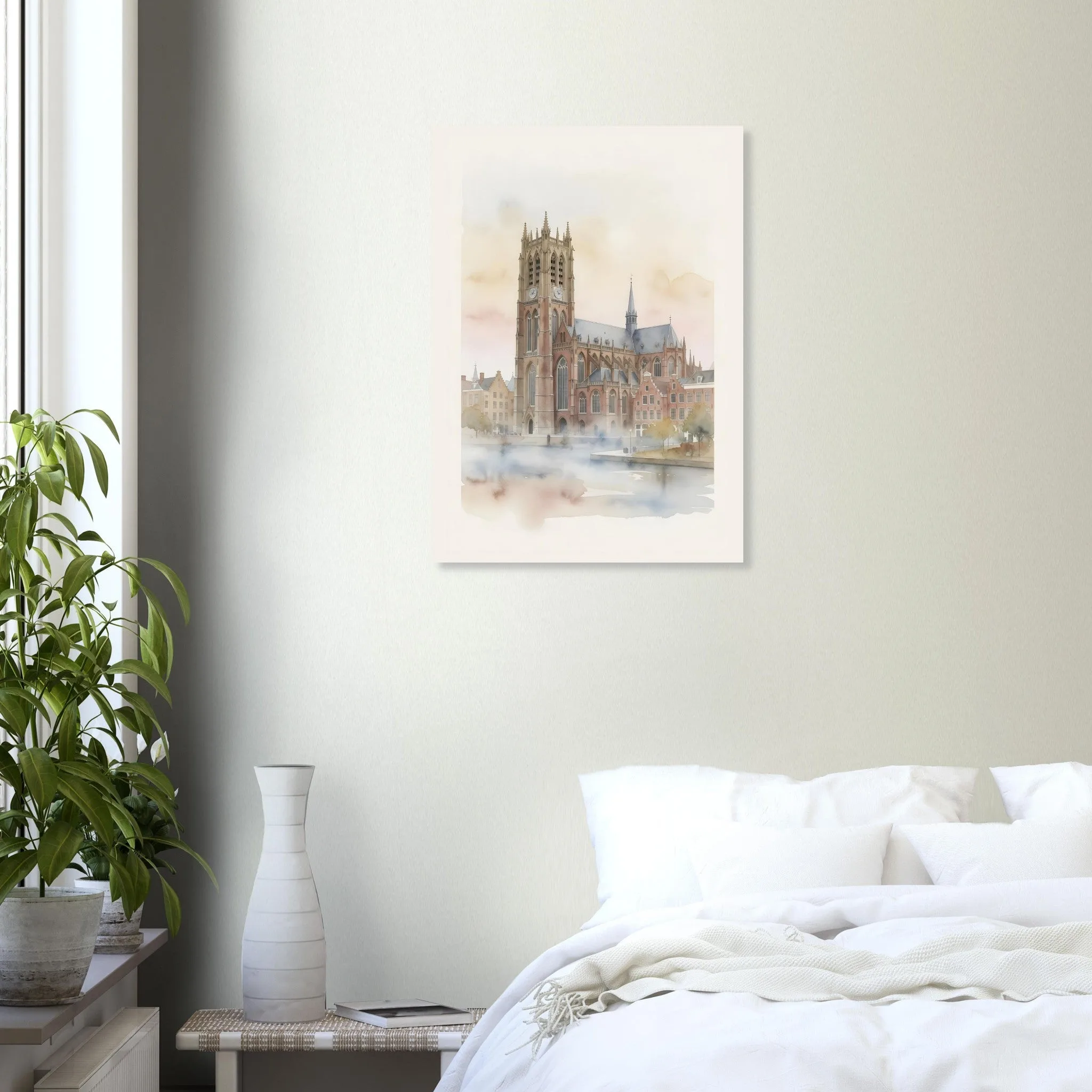 Watercolour landscape poster of Dordrecht — warm minimalist design, from €19