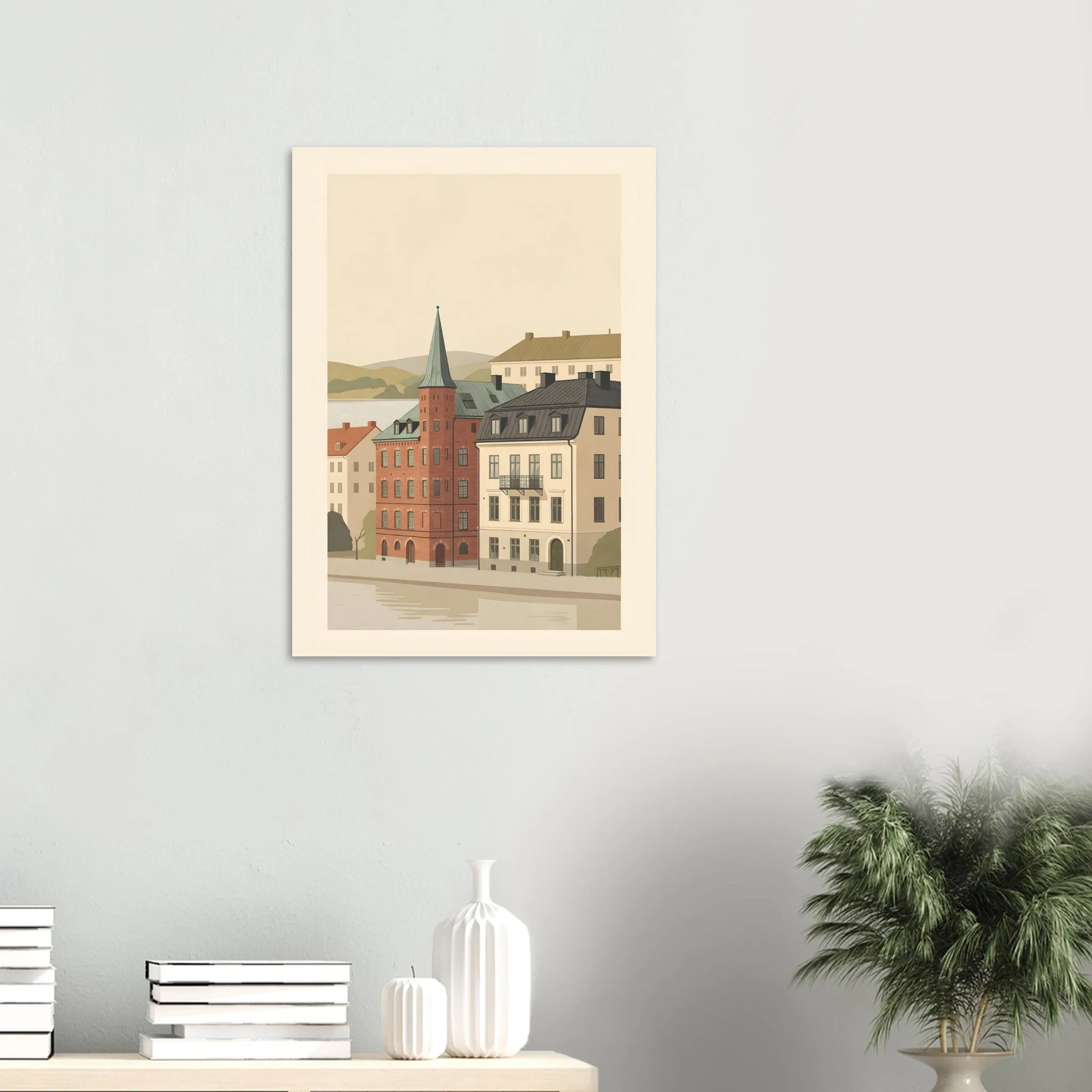Flat vector illustration poster of Linköping — warm minimalist design, from €19