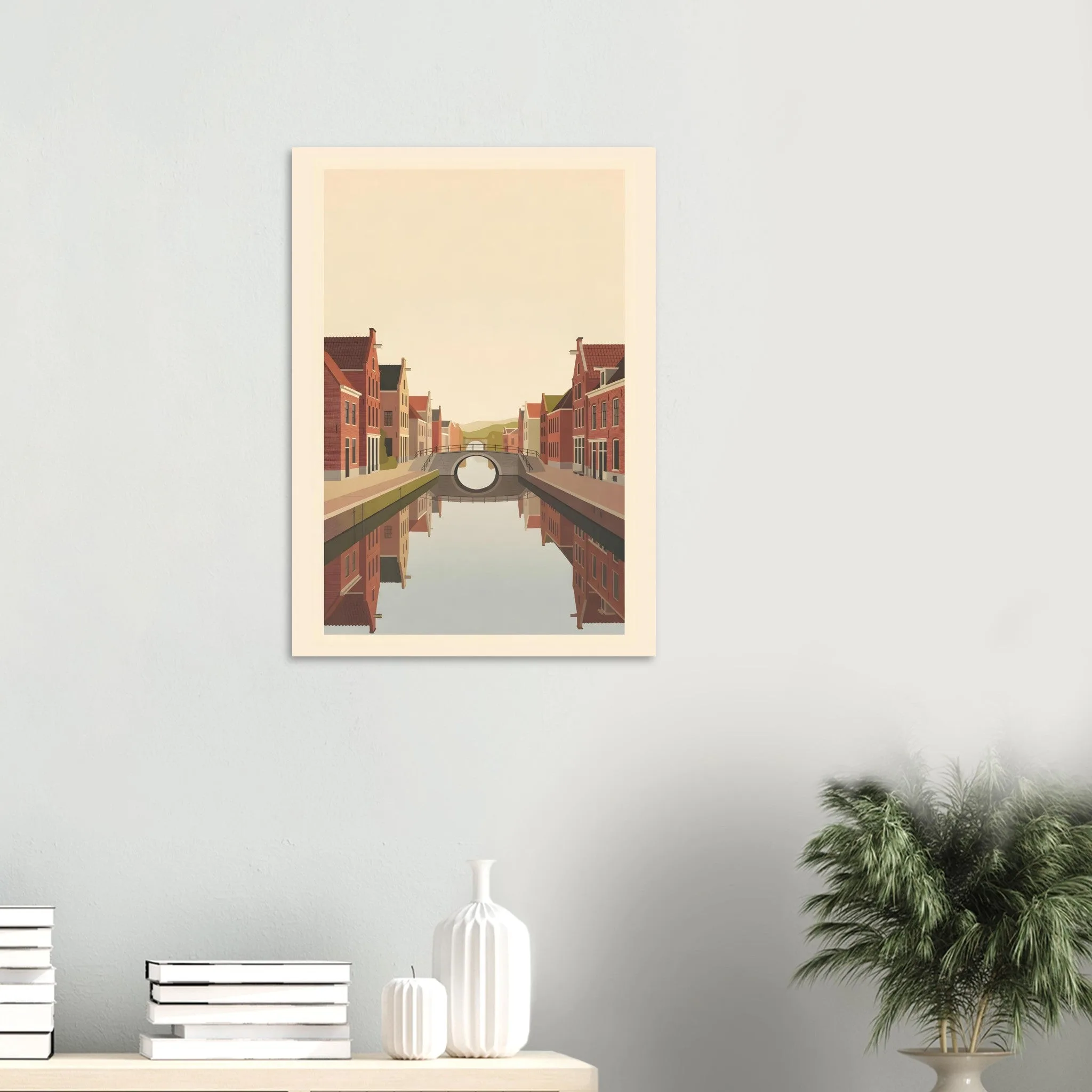 Flat vector illustration poster of Delft — warm minimalist design, from €19