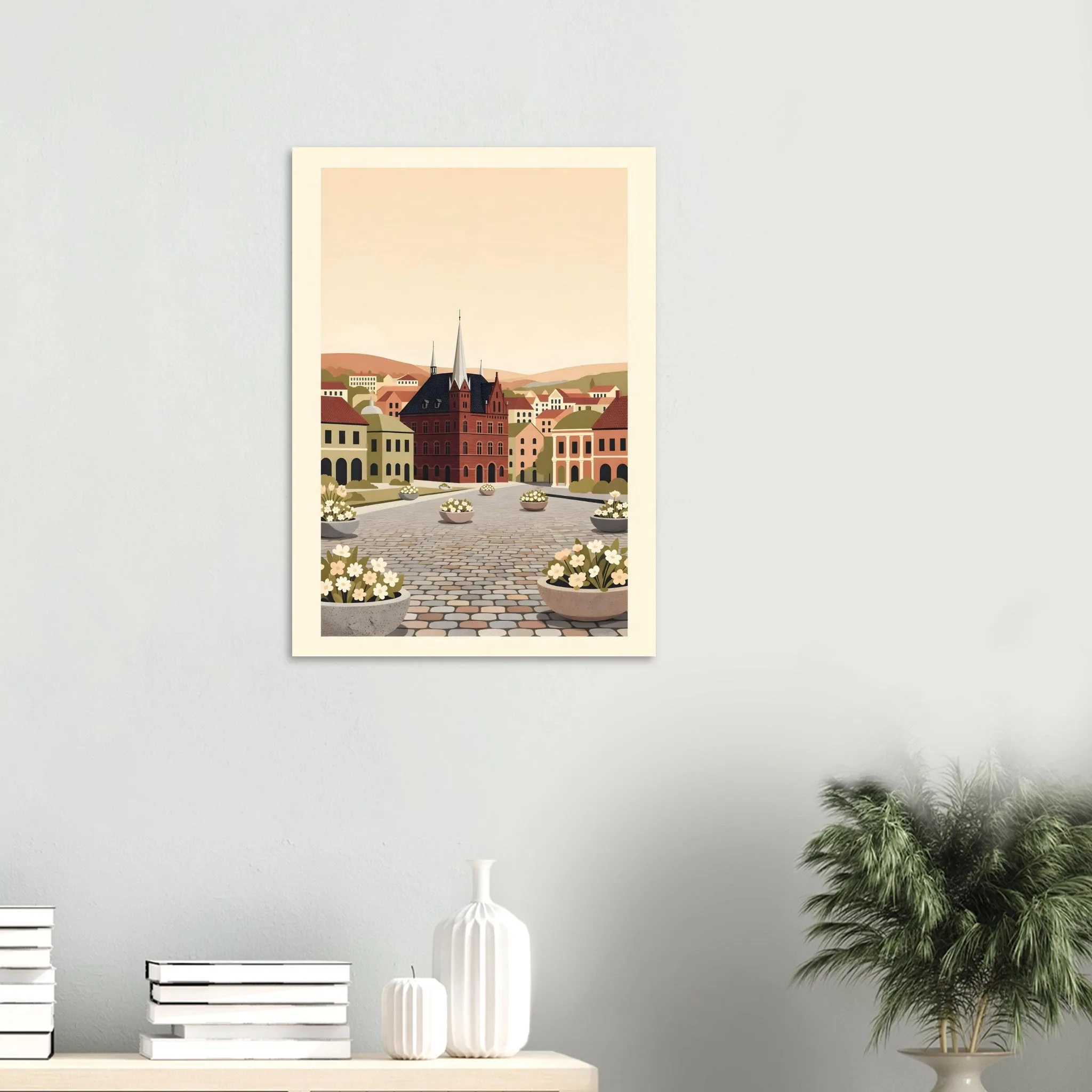 Flat vector illustration poster of Lund — warm minimalist design, from €19
