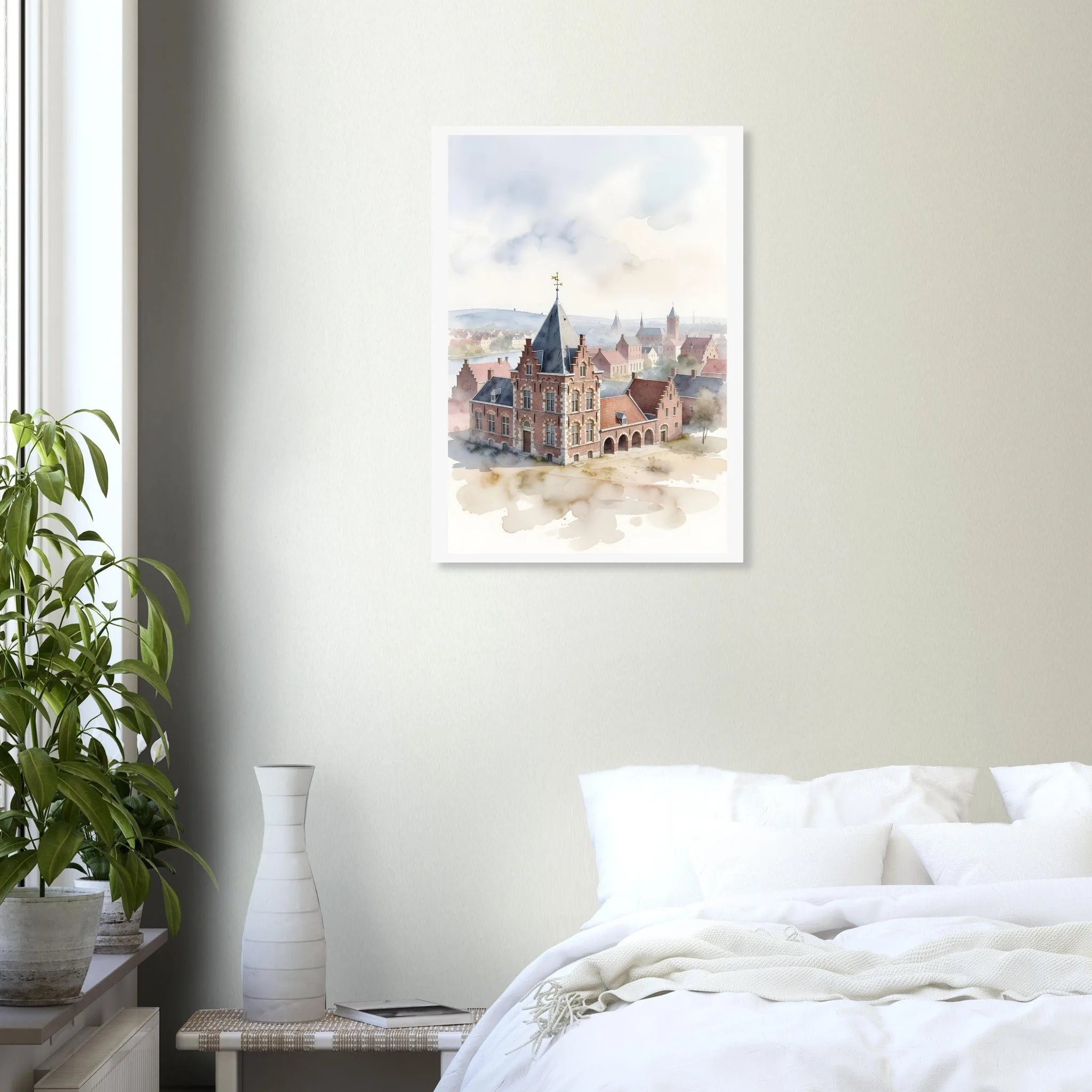 Watercolour landscape poster of Leeuwarden — warm minimalist design, from €19