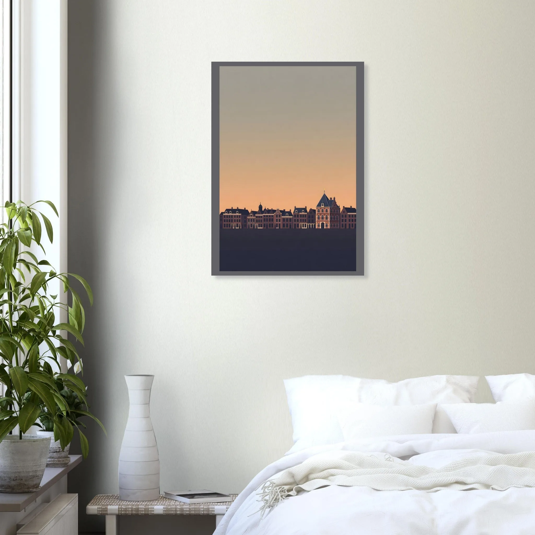 Silhouette skyline poster of Leeuwarden — warm minimalist design, from €19