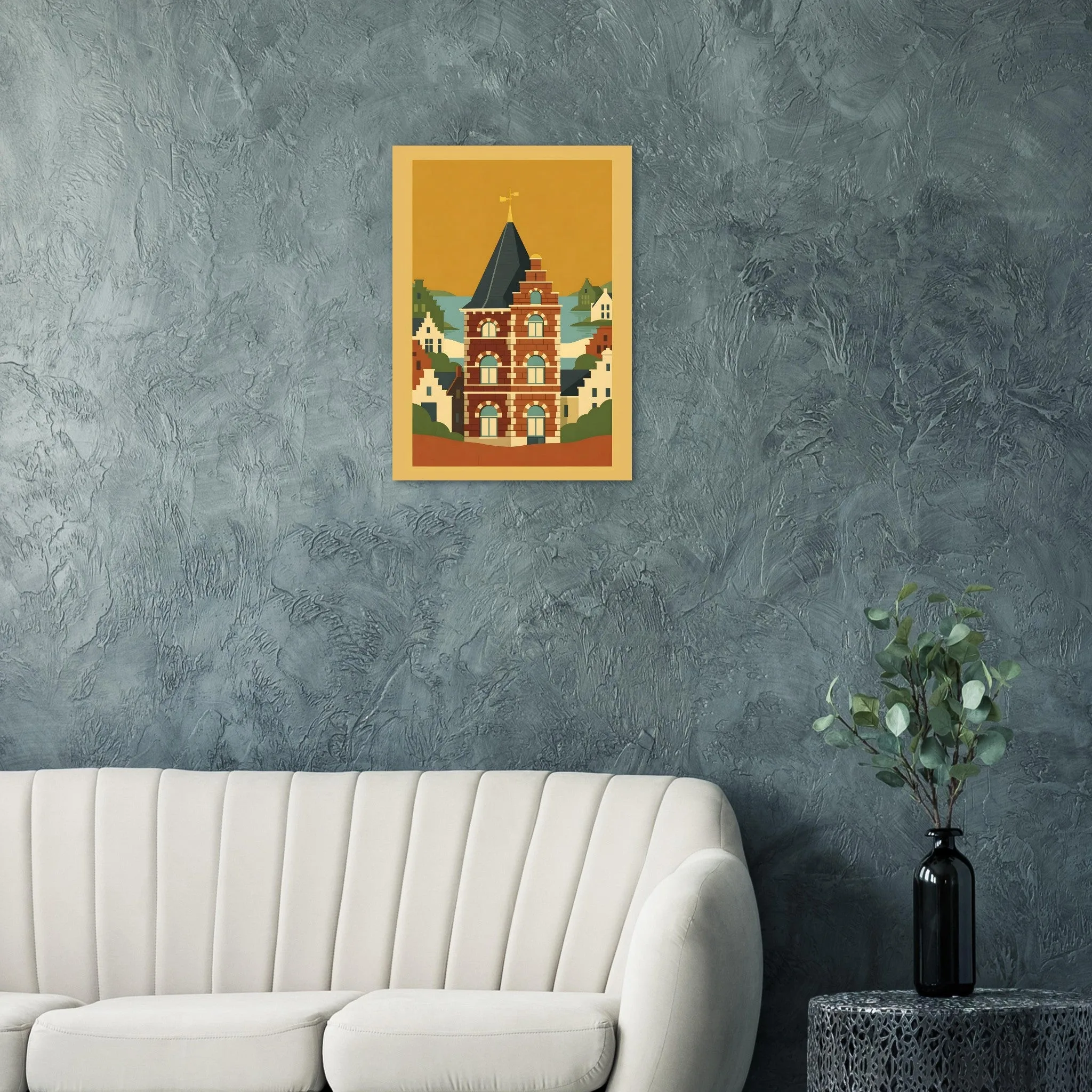 Mid-century modern poster of Leeuwarden — warm minimalist design, from €19