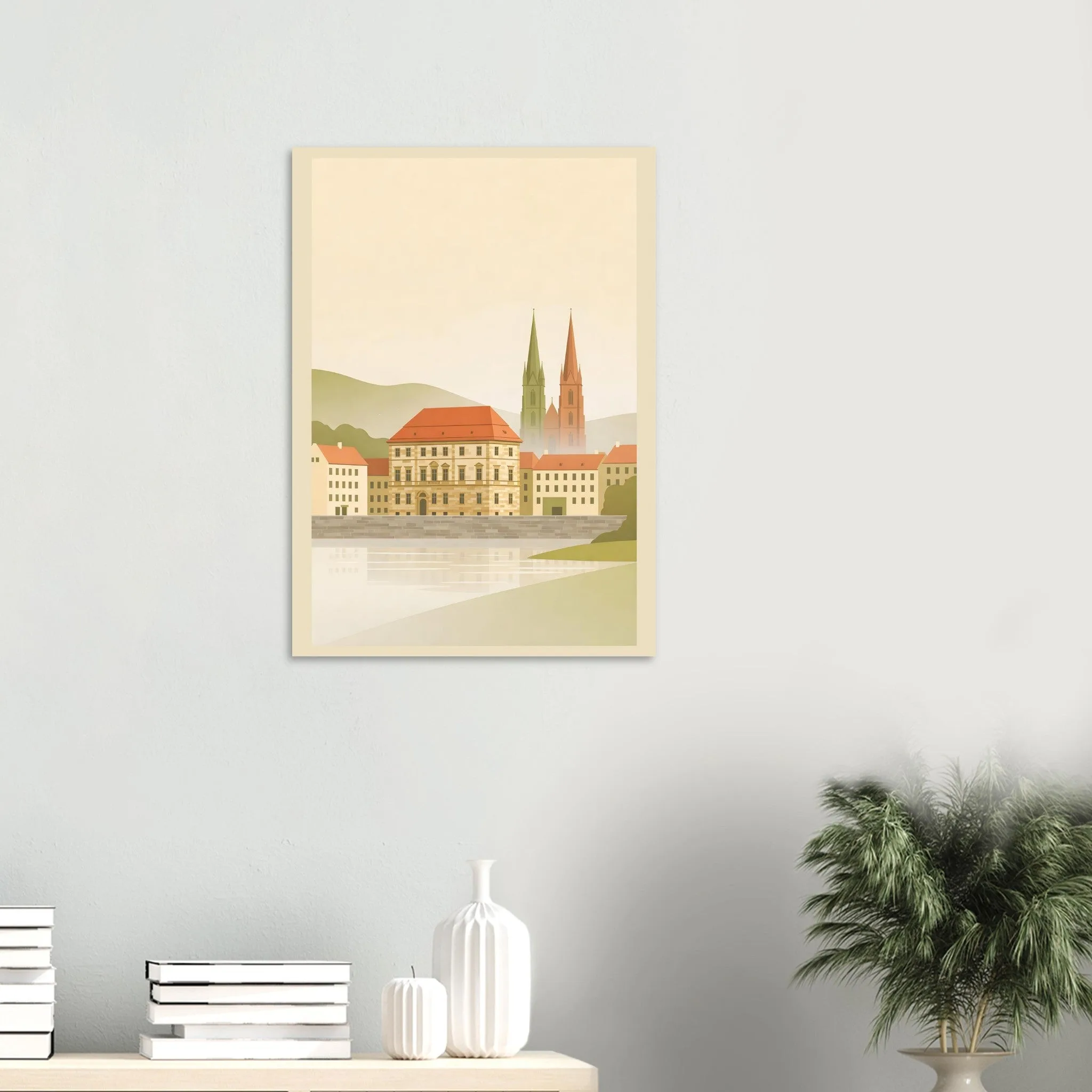 Flat vector illustration poster of Bamberg — warm minimalist design, from €19