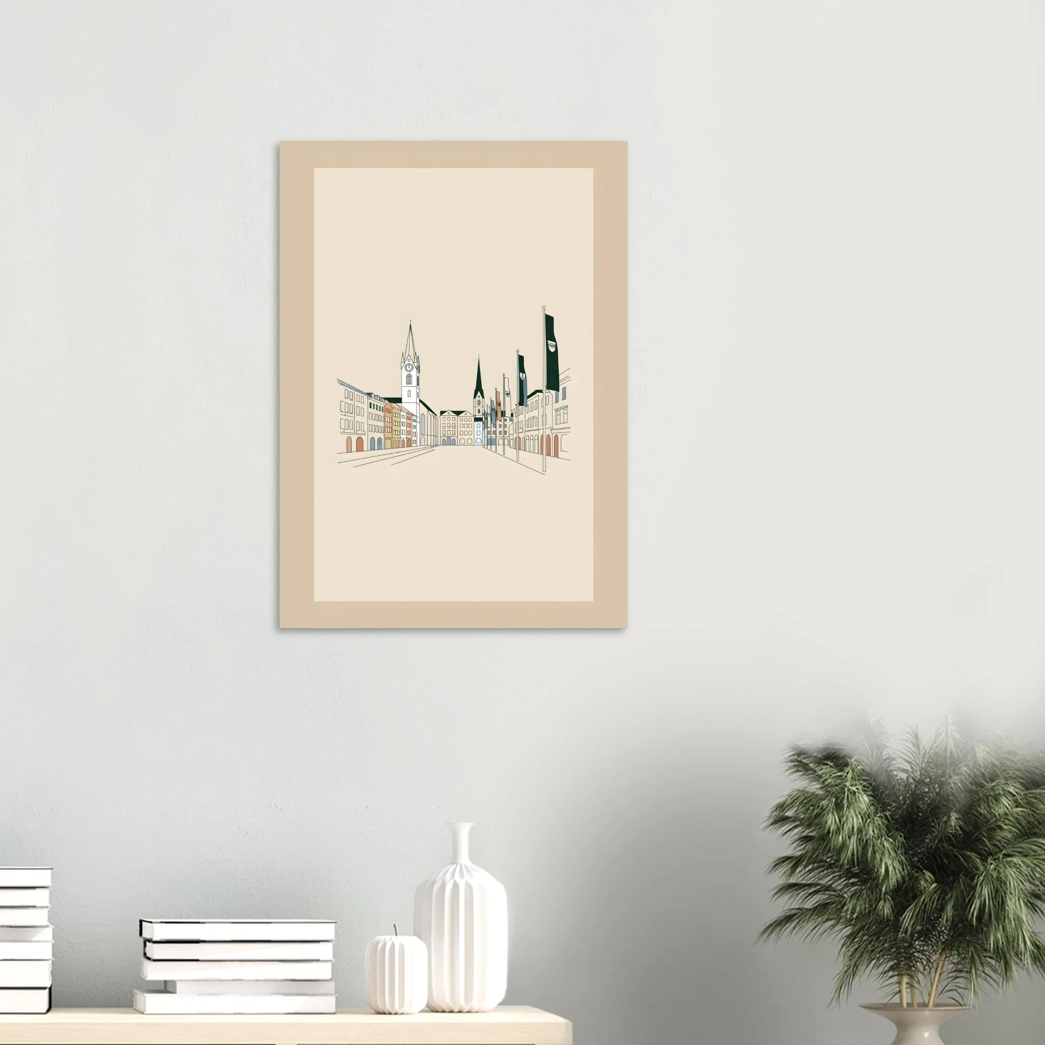 Minimalist line art poster of Villach — warm minimalist design, from €19