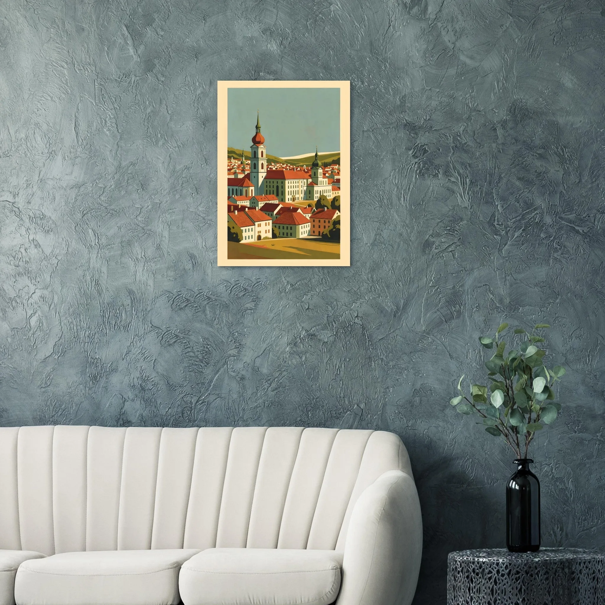 Mid-century modern poster of St. Pölten — warm minimalist design, from €19