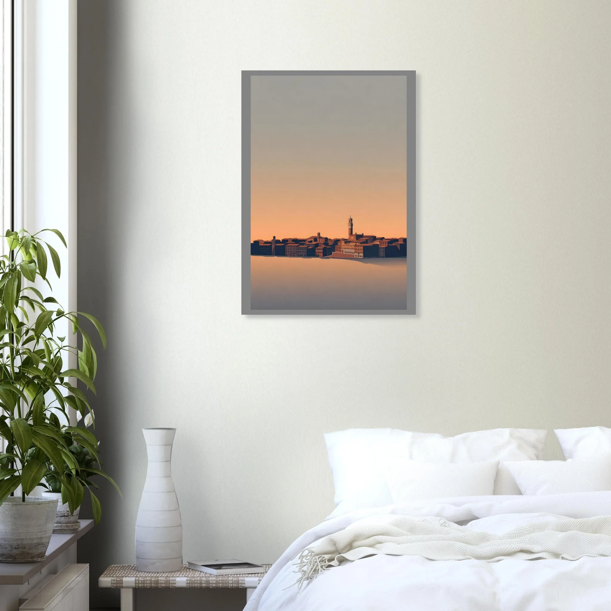 Silhouette skyline poster of Siena — warm minimalist design, from €19