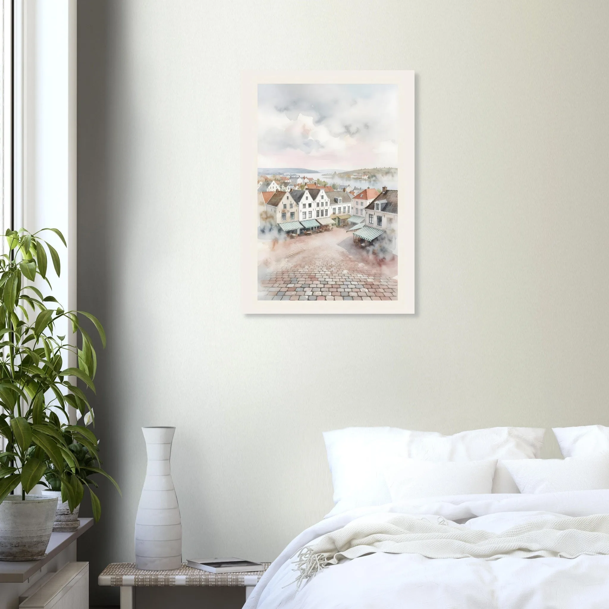 Watercolour landscape poster of Assen — warm minimalist design, from €19