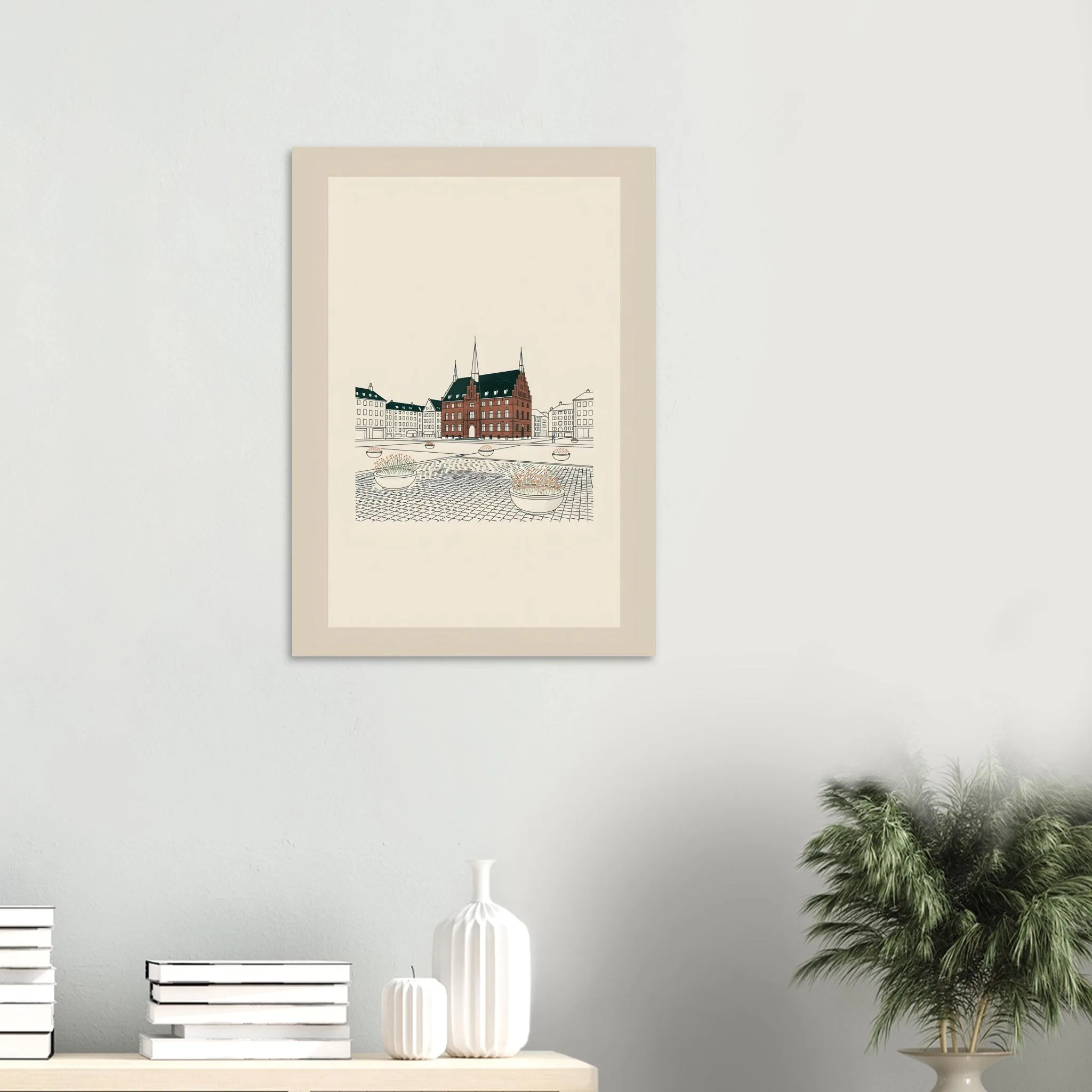 Minimalist line art poster of Lund — warm minimalist design, from €19