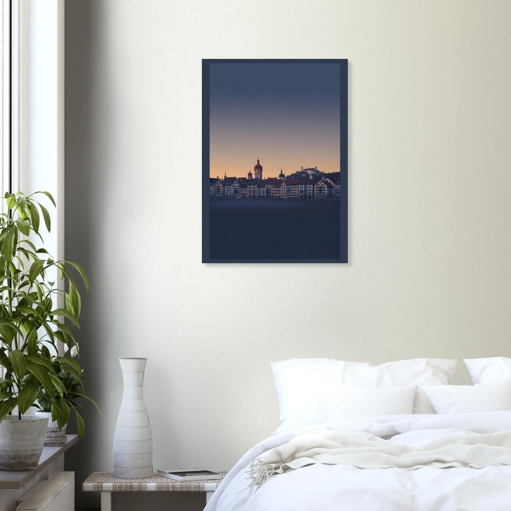 Silhouette skyline poster of Luzern — warm minimalist design, from €19