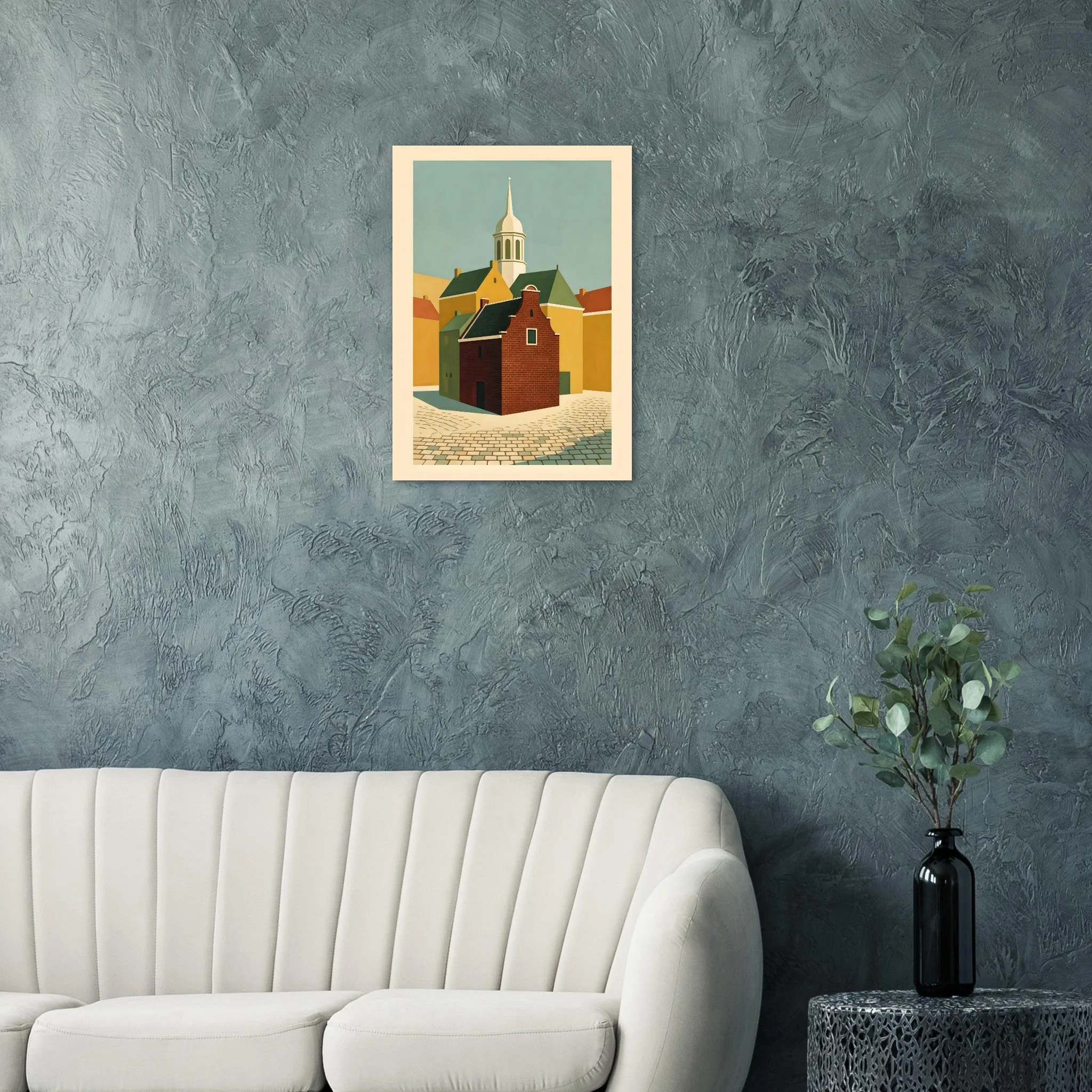 Mid-century modern poster of Schiedam — warm minimalist design, from €19