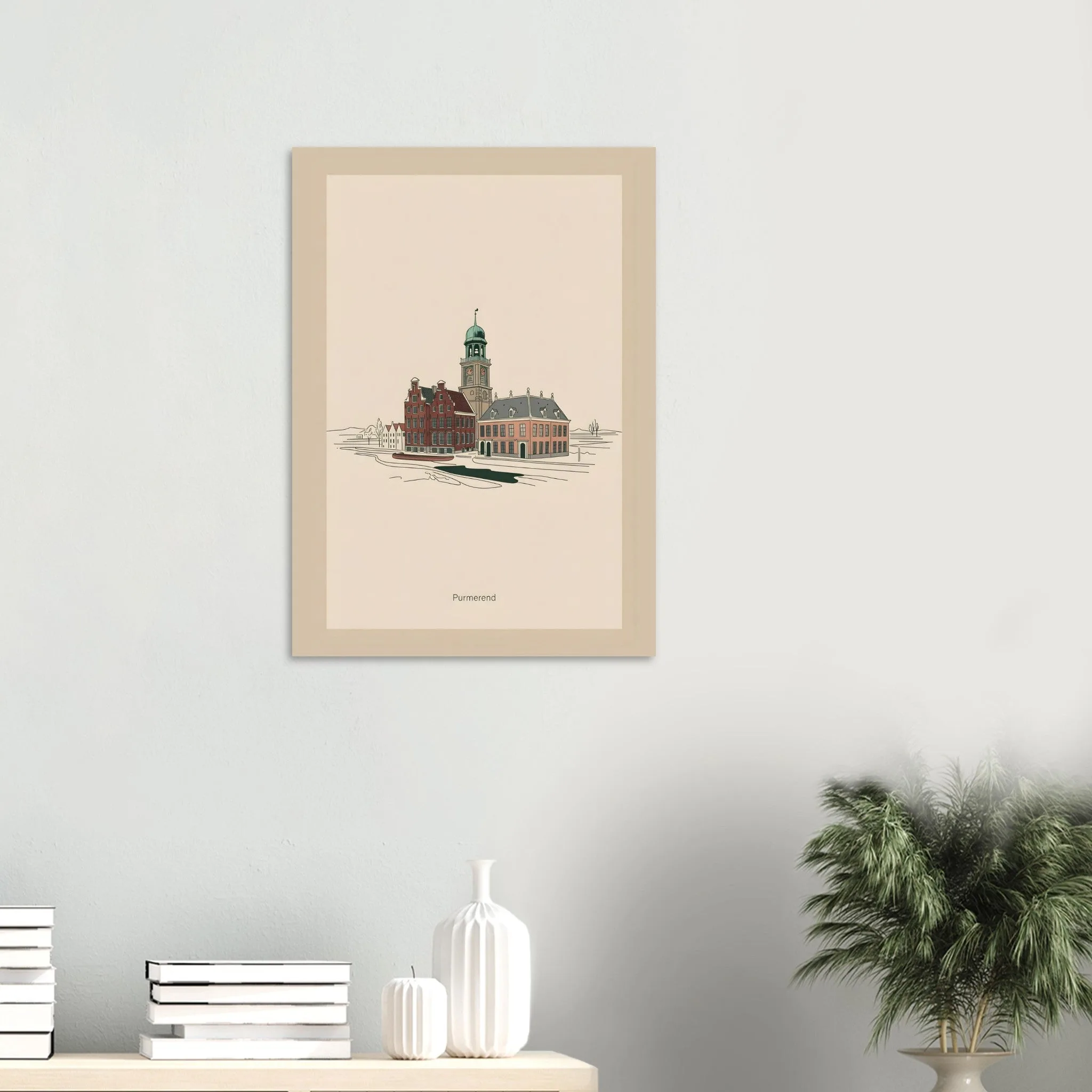 Minimalist line art poster of Purmerend — warm minimalist design, from €19