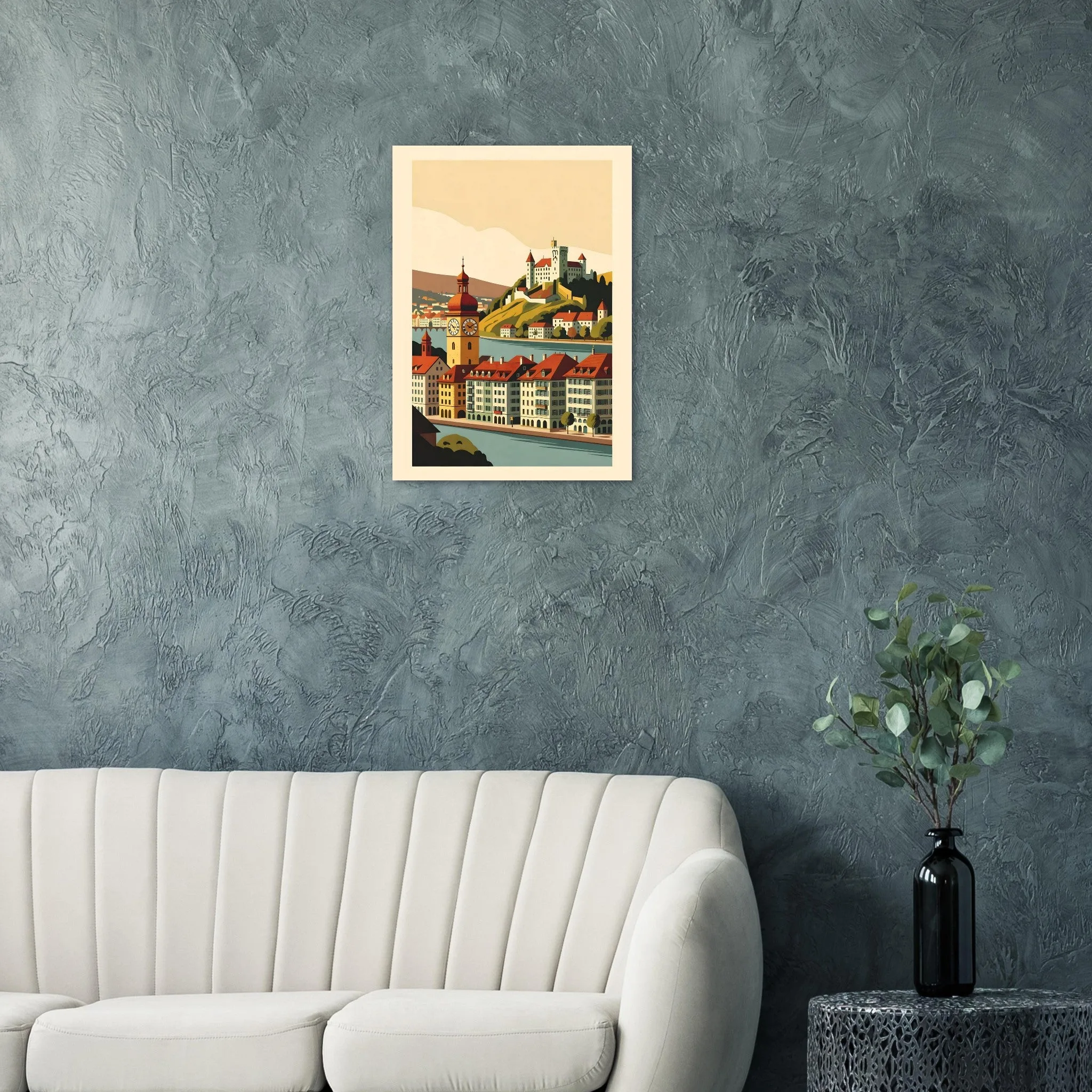 Mid-century modern poster of Luzern — warm minimalist design, from €19