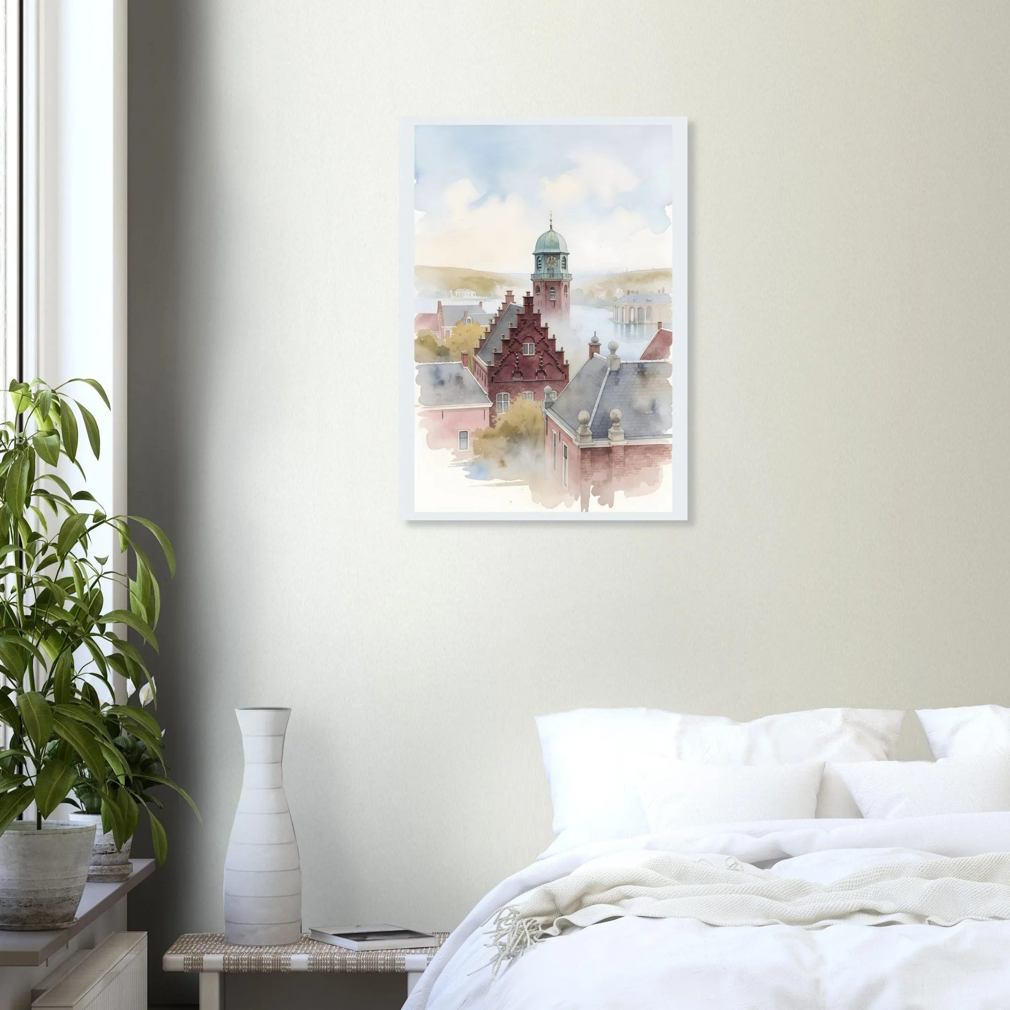 Watercolour landscape poster of Purmerend — warm minimalist design, from €19
