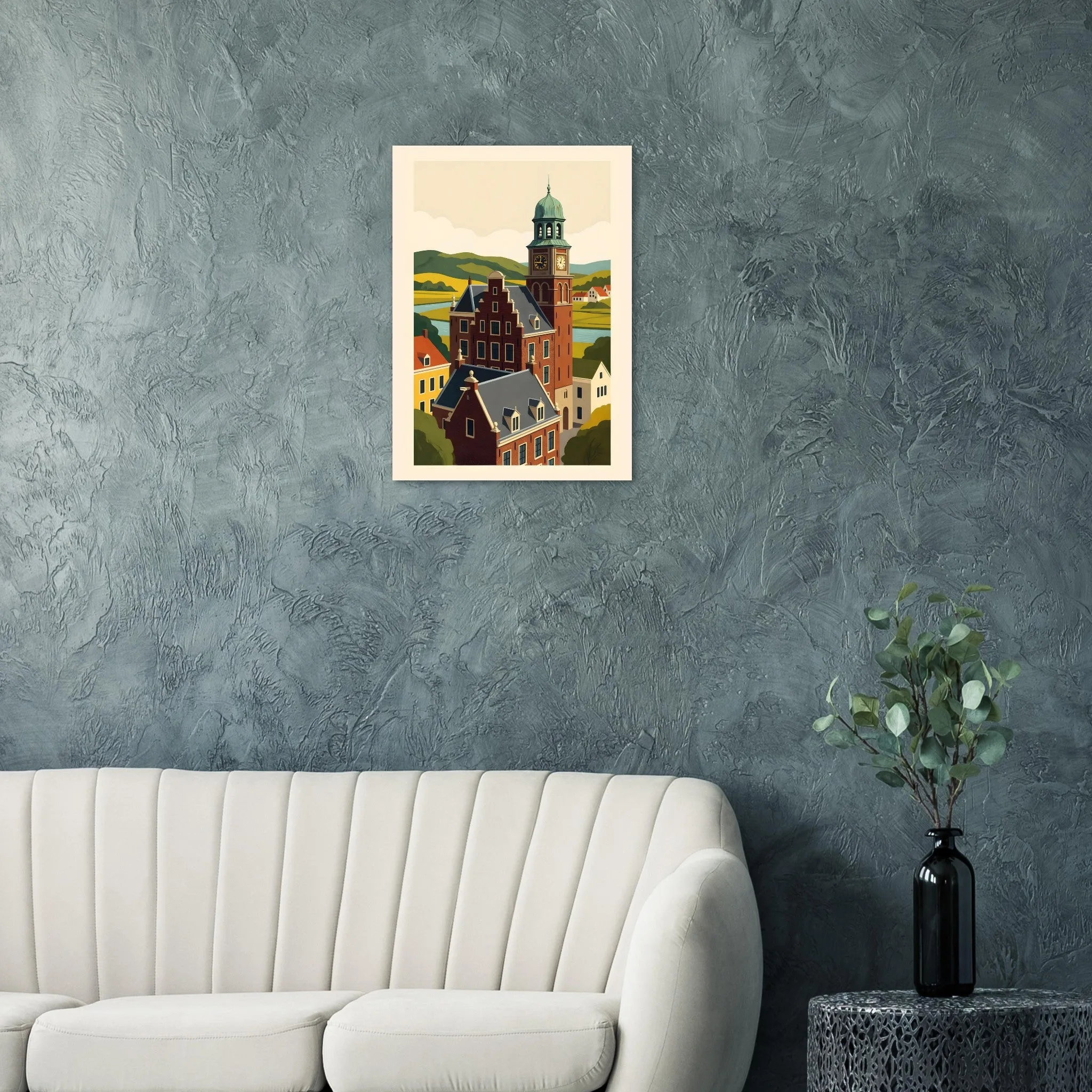 Mid-century modern poster of Purmerend — warm minimalist design, from €19