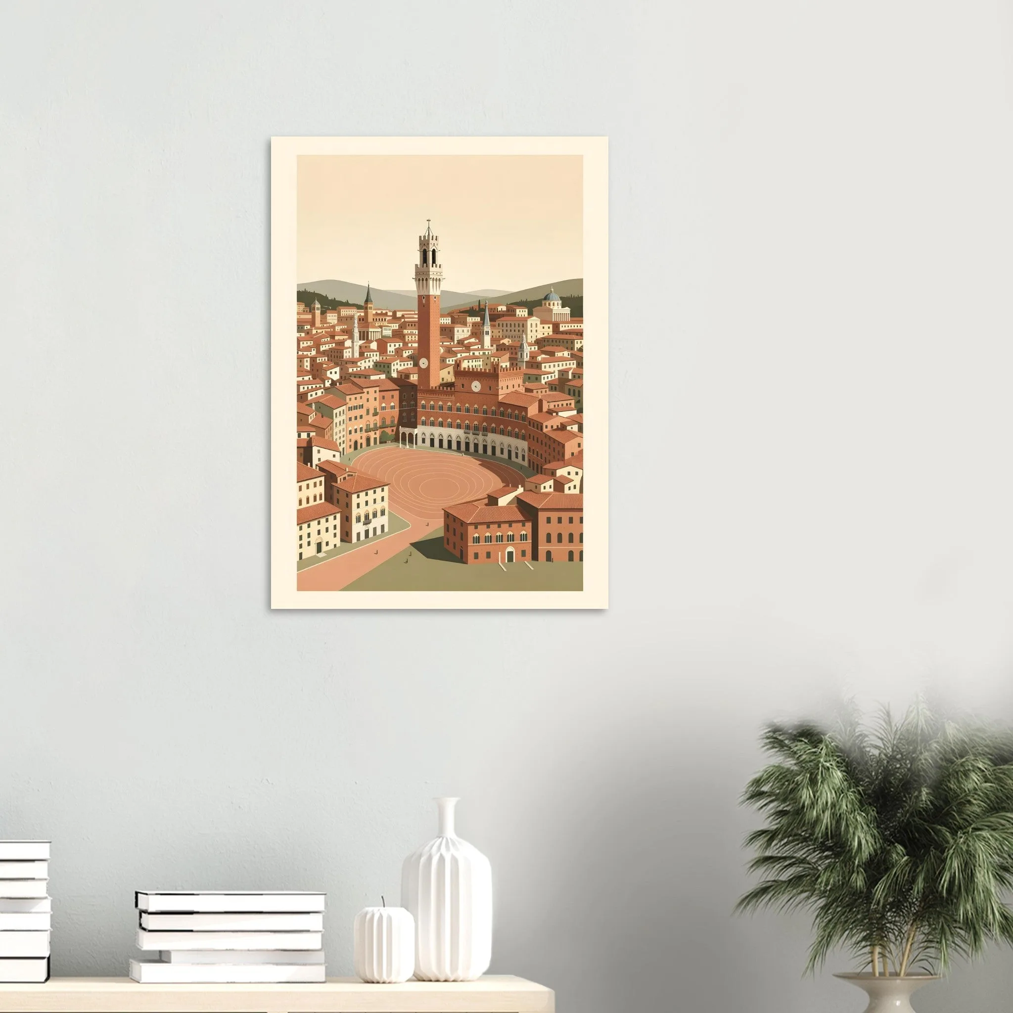 Flat vector illustration poster of Siena — warm minimalist design, from €19