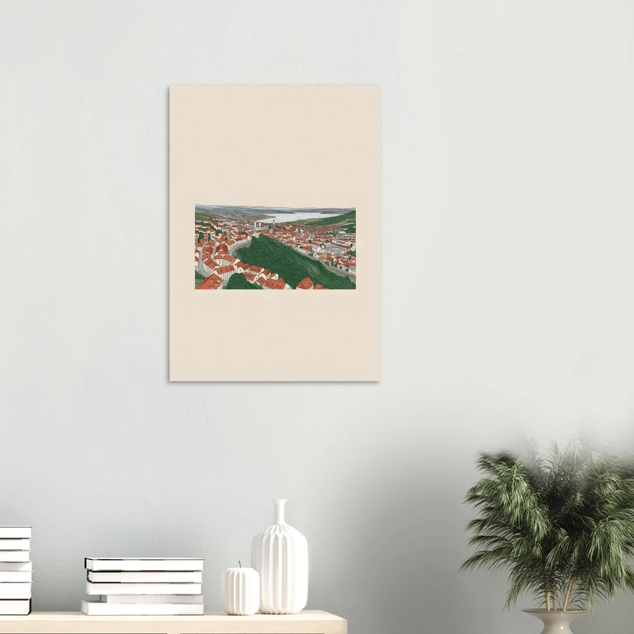 Minimalist line art poster of Dornbirn — warm minimalist design, from €19