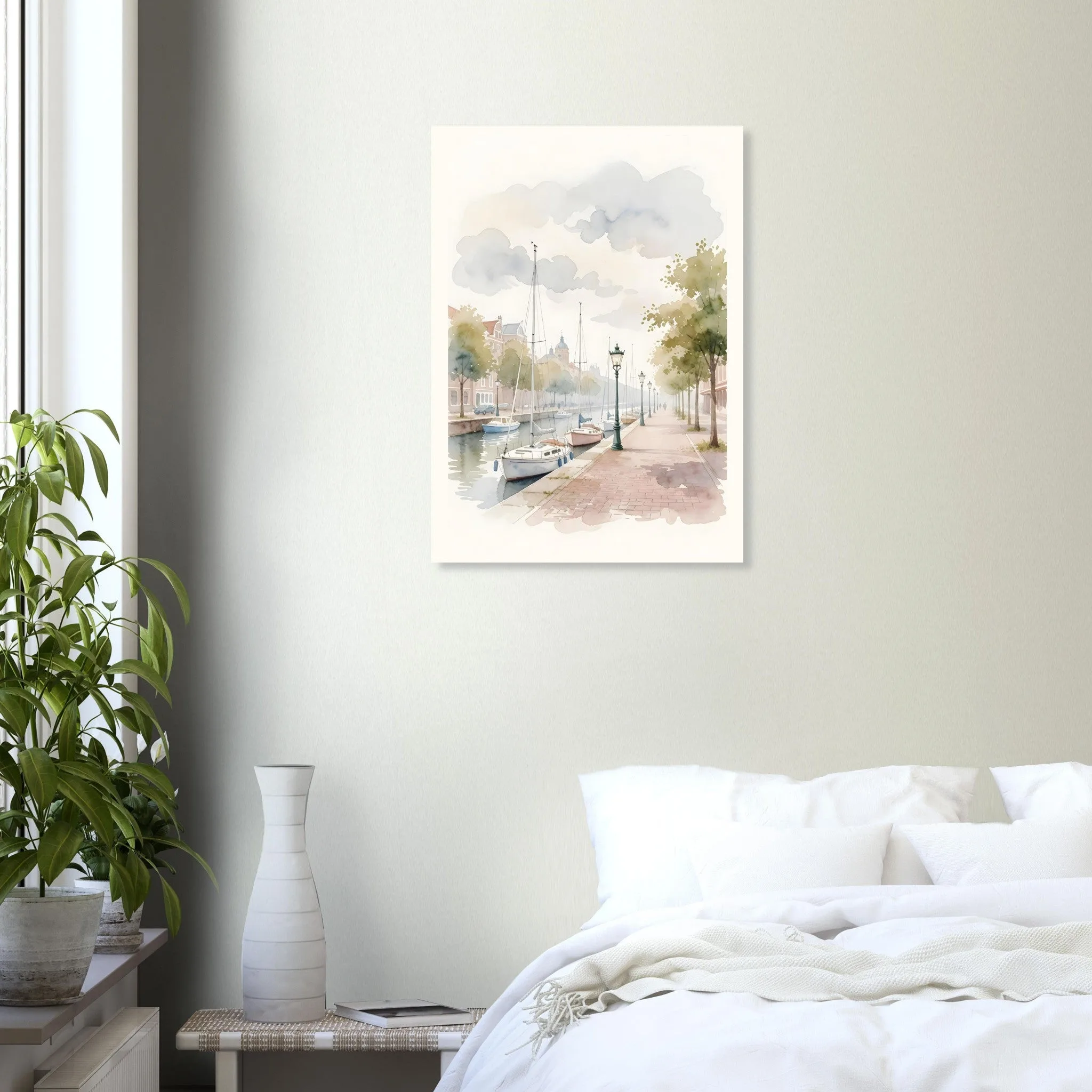 Watercolour landscape poster of Vlaardingen — warm minimalist design, from €19