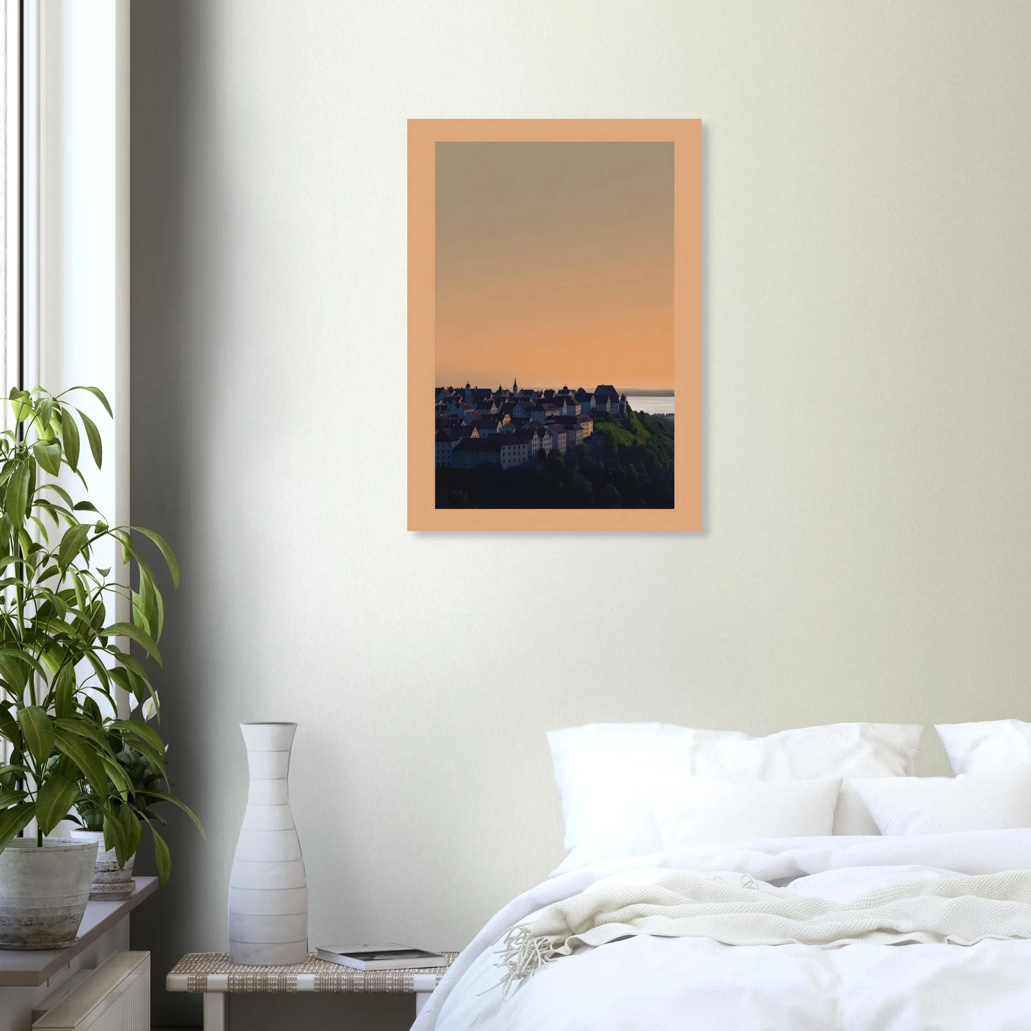 Silhouette skyline poster of Dornbirn — warm minimalist design, from €19