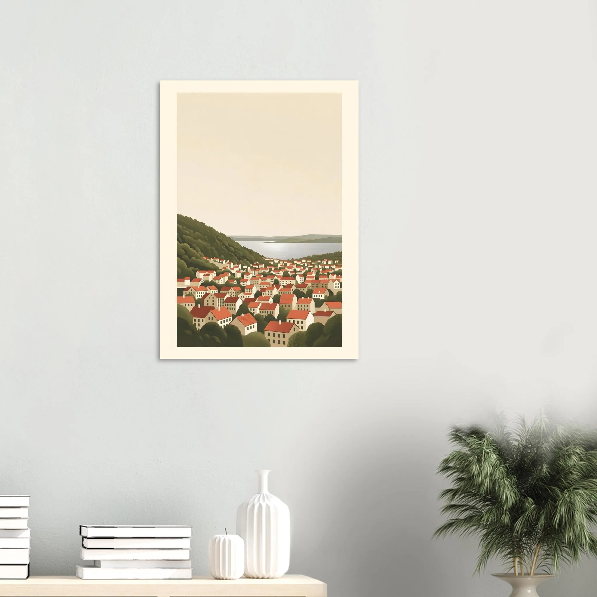 Flat vector illustration poster of Dornbirn — warm minimalist design, from €19