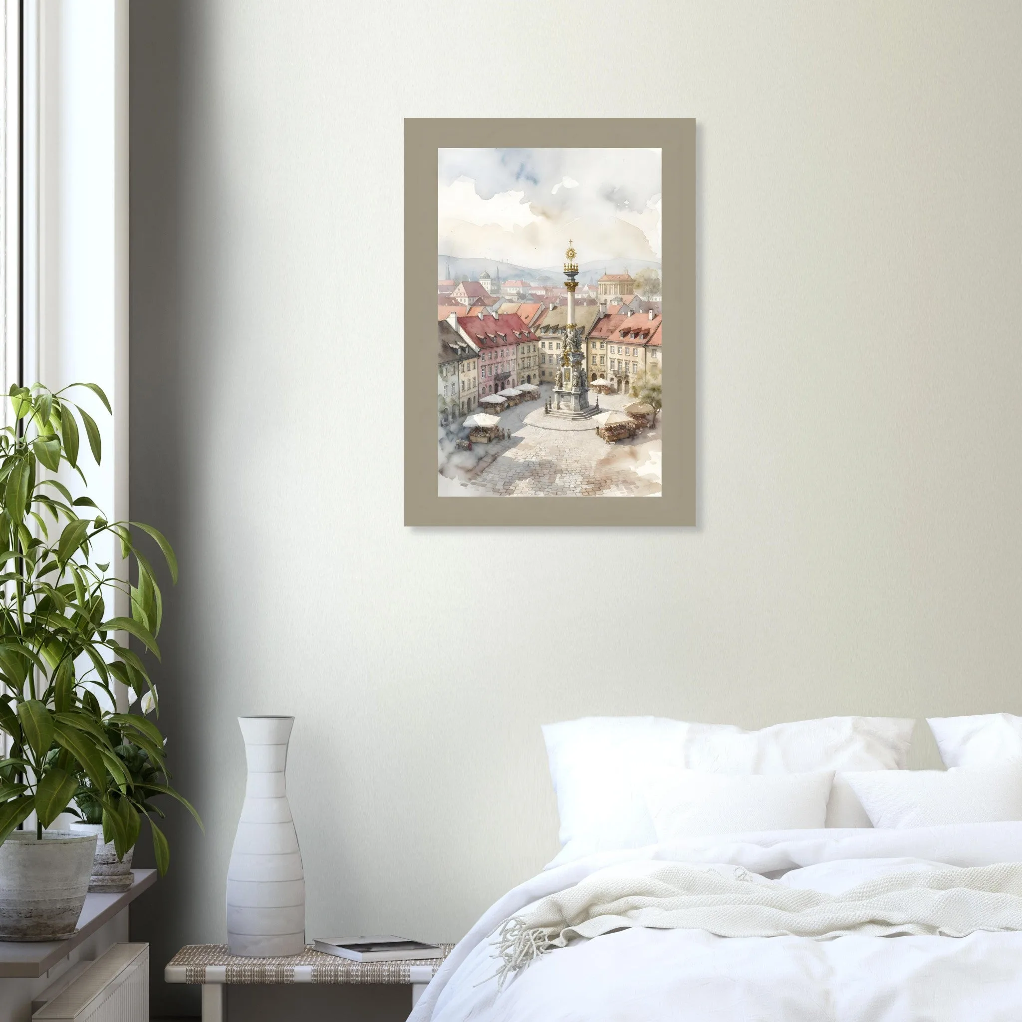 Watercolour landscape poster of Wiener Neustadt — warm minimalist design, from €19